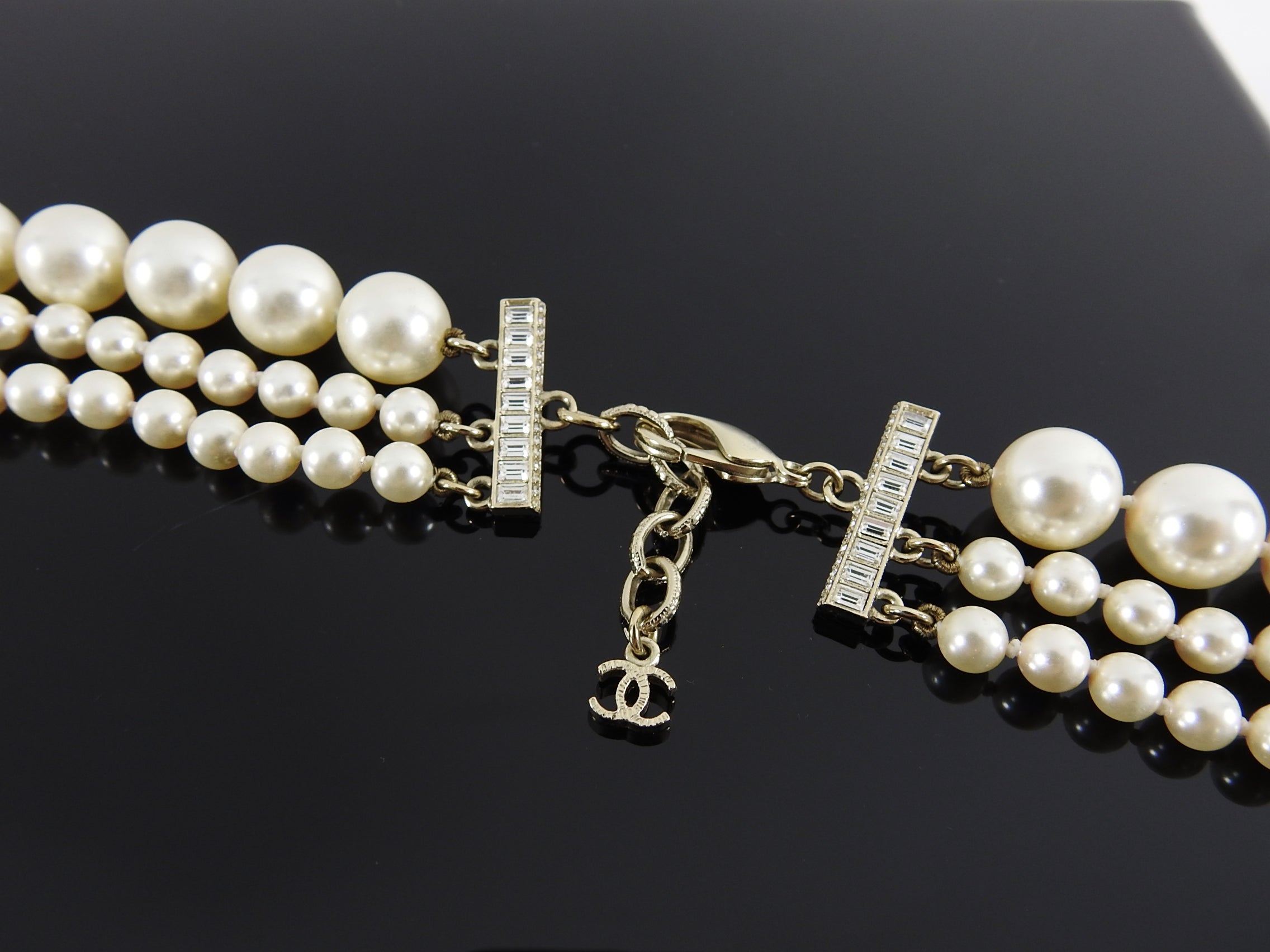 Chanel 14B Triple Pearl Multi Strand CC Necklace - Luxury Pearl Jewelry for Women, Elegant Layered Necklace for Parties, Weddings & Special Occasions