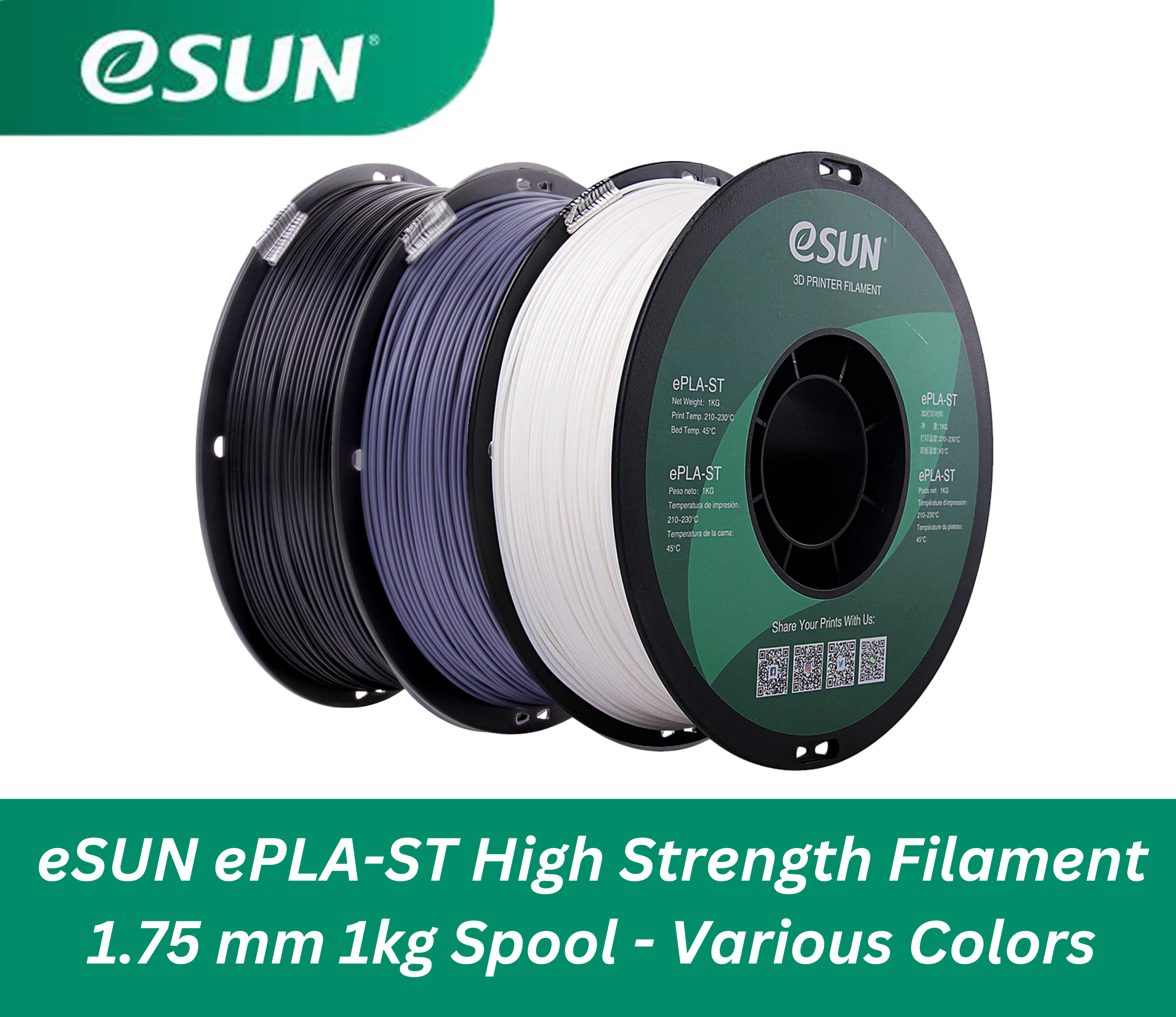 eSUN ePLA ST High Strength 3D Printer Filament 1.75mm 1kg Spool - Durable & Vibrant Colors for DIY, Prototyping & Home Decor Projects