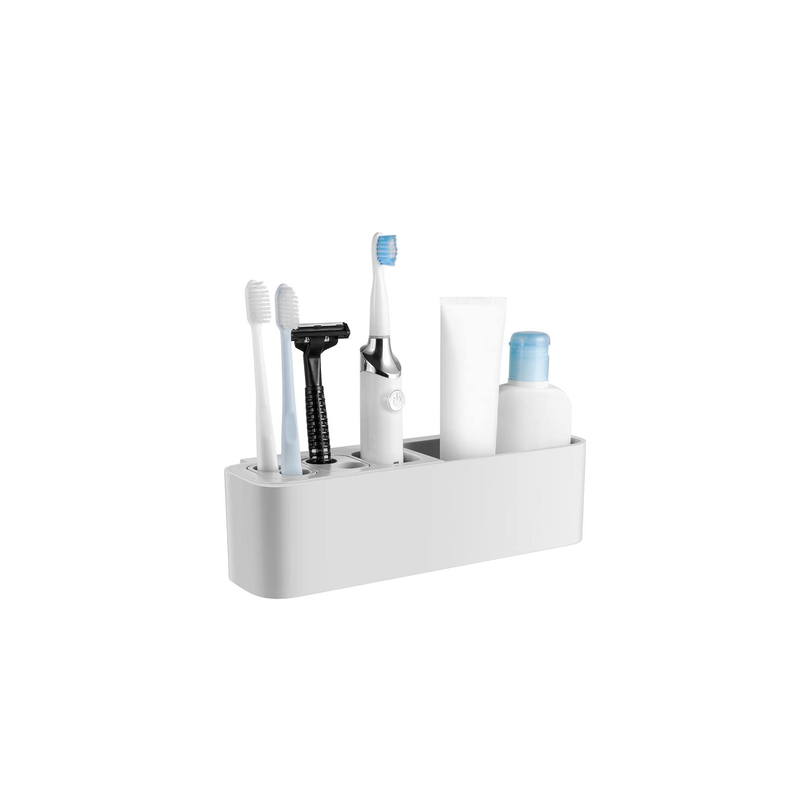 Sifanny No Drill Wall Mount Toothbrush Holder - Multifunctional Bathroom Organizer with Storage Rack for Toothbrushes, Razors & Toiletries | Space Saving Solution for Small Bathrooms, RVs & Dorm Rooms