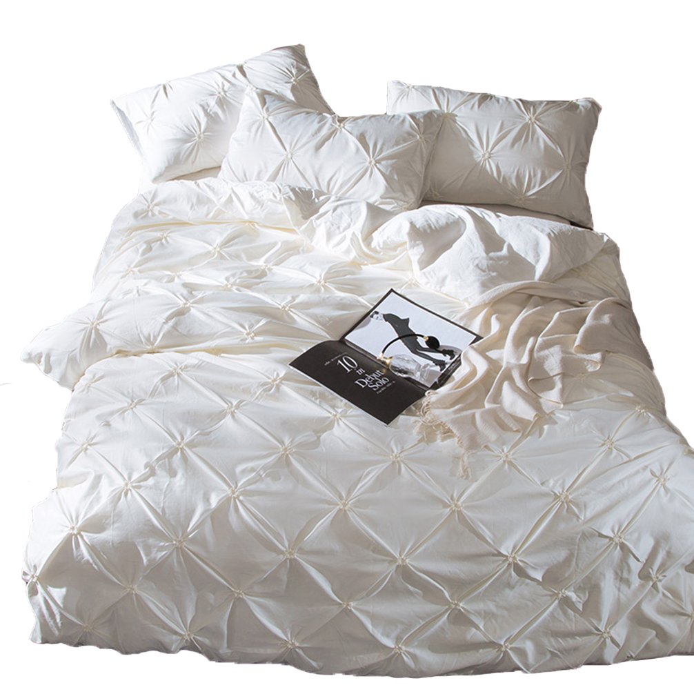 Luxury Silk & Cotton Pinch Pleat Pintuck Duvet Cover Set - Full Size Soft Bedding for Master Bedroom | Elegant Home Decor & Hotel Style Bedroom Upgrade