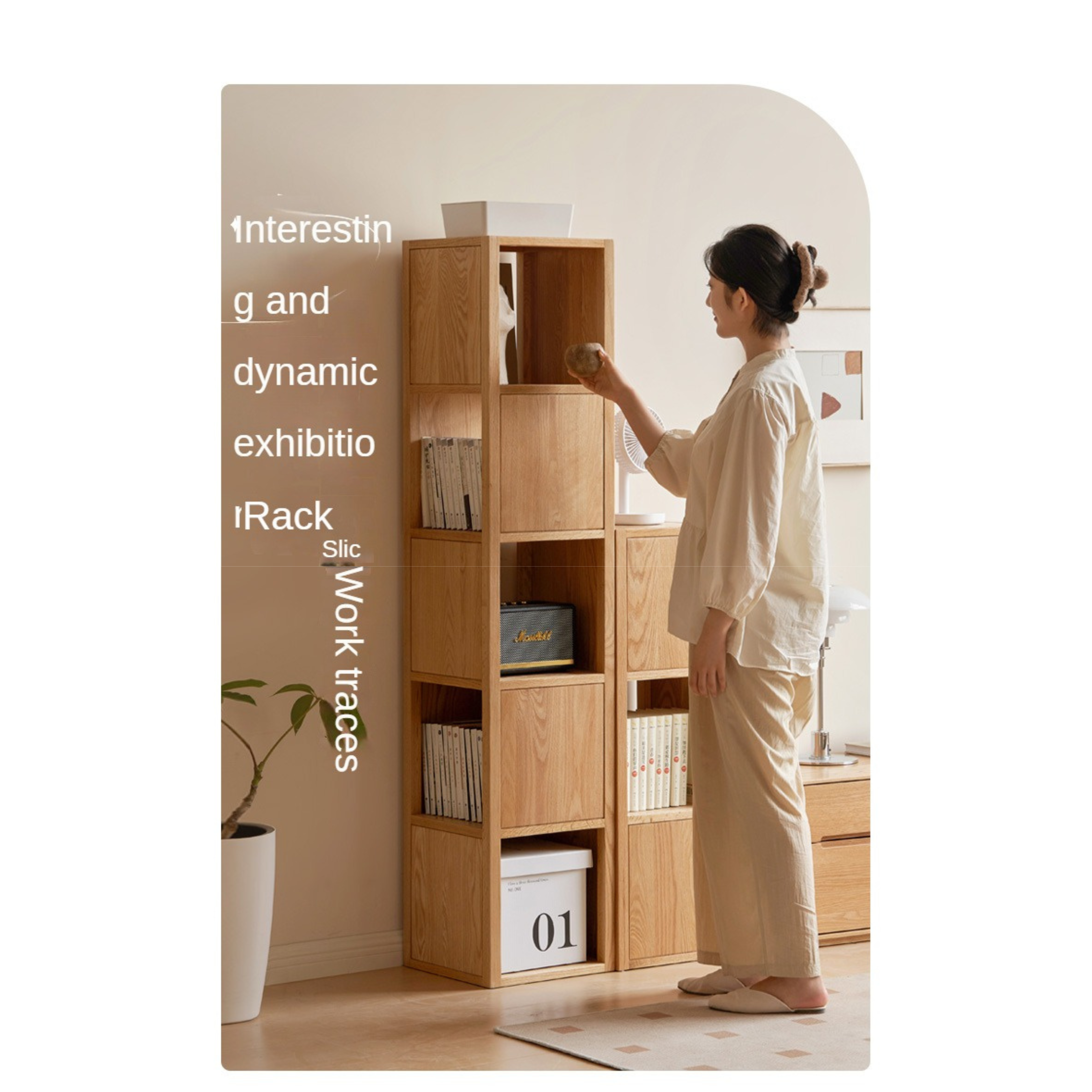 Oak Solid Wood Nordic Corner Bookcase - Modern Bookshelf for Living Room, Bedroom & Office - Space-Saving Storage Solution for Books, Decor & Essentials