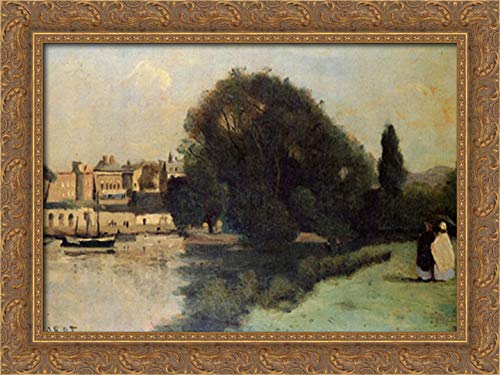 Jean Baptiste Camille Corot Richmond Near London 24x18 Gold Ornate Wood Framed Canvas Art - Perfect for Living Room, Bedroom & Office Wall Decor
