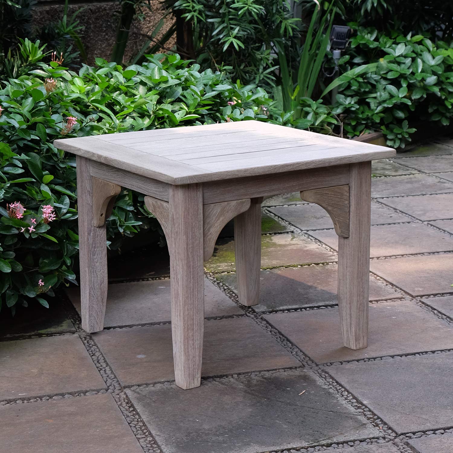 Premium Indonesian Teak Patio Side Table - Cambridge Casual Superior Auburn Finish, Weather-Resistant Outdoor Furniture for Garden, Deck, and Poolside Use