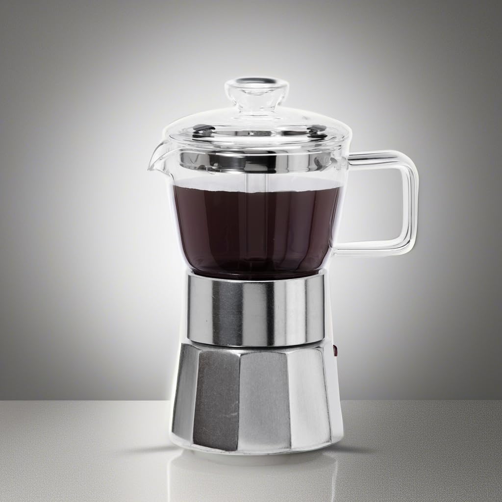 Oggi Stovetop Espresso Maker - 4 Cup (4oz) Borosilicate Glass Moka Pot, Italian Coffee Maker for Home & Office | Perfect for Espresso, Latte & Cappuccino | Stovetop & Camping Coffee Brewing