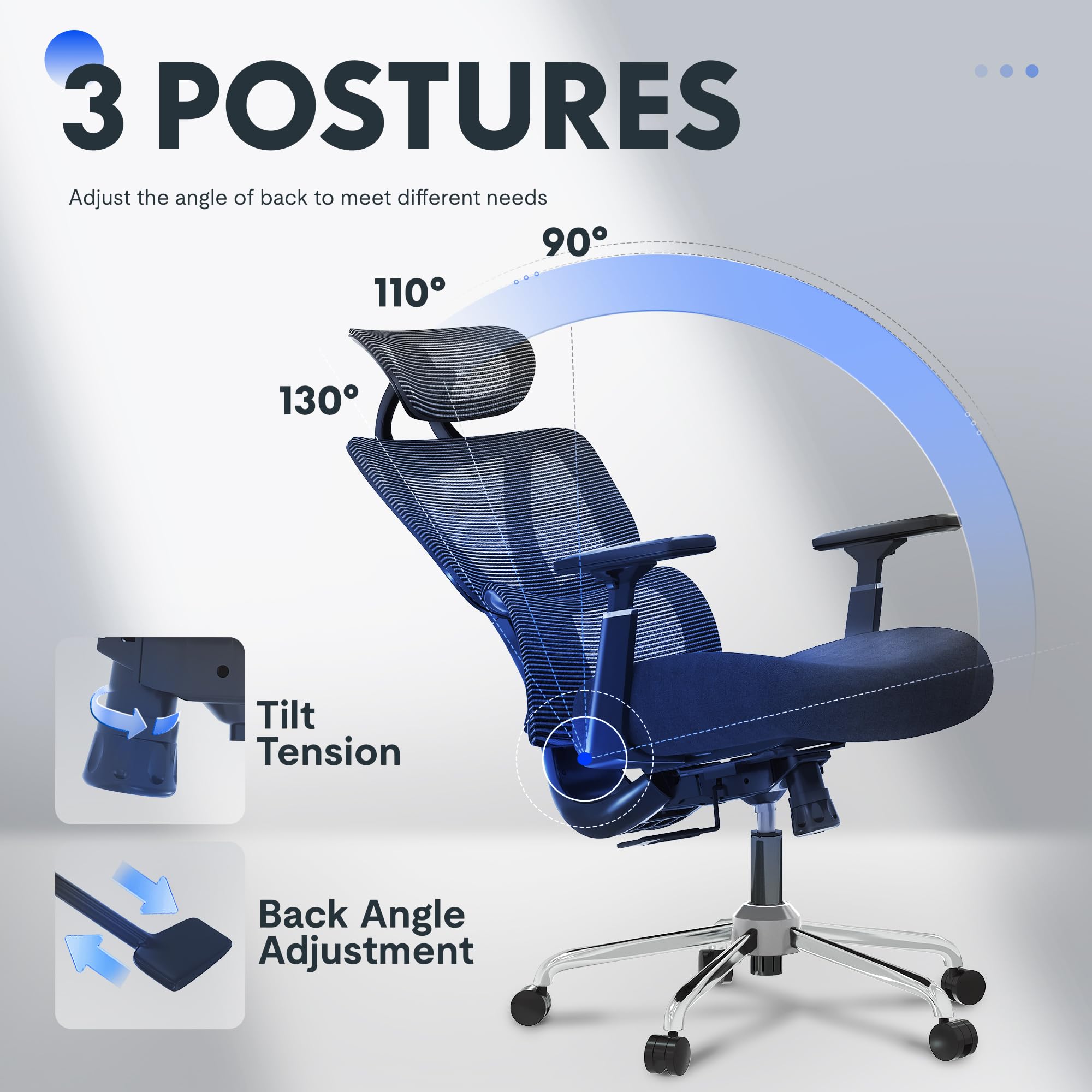 FLEXISPOT Ergonomic Office Chair - Big and Tall Desk Chair with Adjustable Lumbar Support, Headrest & 360° Swivel - Heavy Duty Computer Gaming Chair for Home Office, Workstation, Video Gaming (Black)