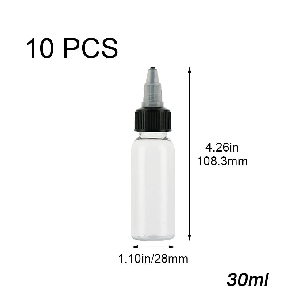 30ml Plastic Squeeze Bottles 10 Pack - Clear Twist Cap Dispensing Bottles for Ink, Liquid Oils, Gels & Glue - Perfect for DIY Crafts, Art Supplies & Kitchen Use