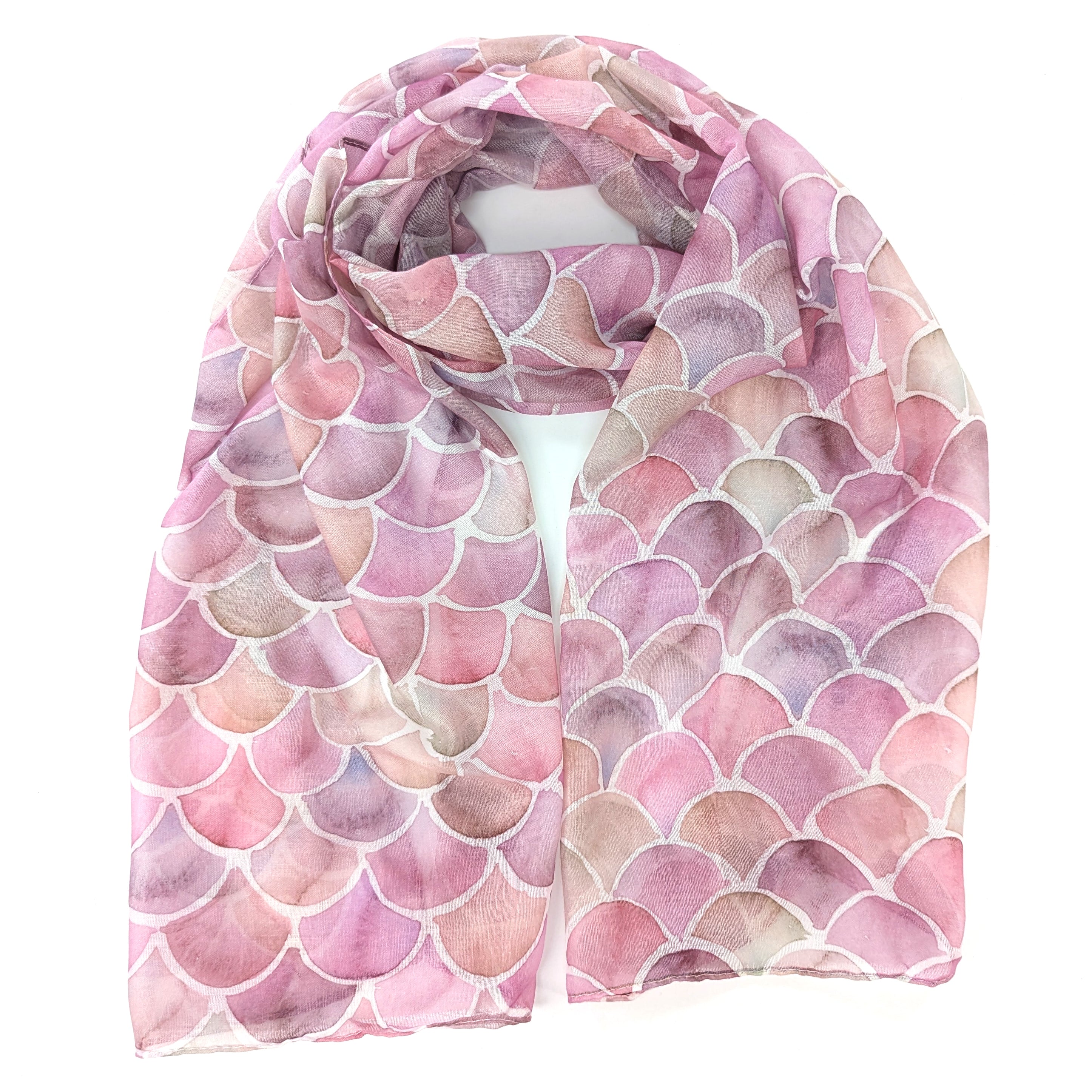 Elegant Watercolor Style Scalloped Mermaid Scarf - Lightweight Fashion Accessory for Women, Beach Cover-Up, Boho Outfit Enhancer, Perfect for Summer, Weddings & Vacation