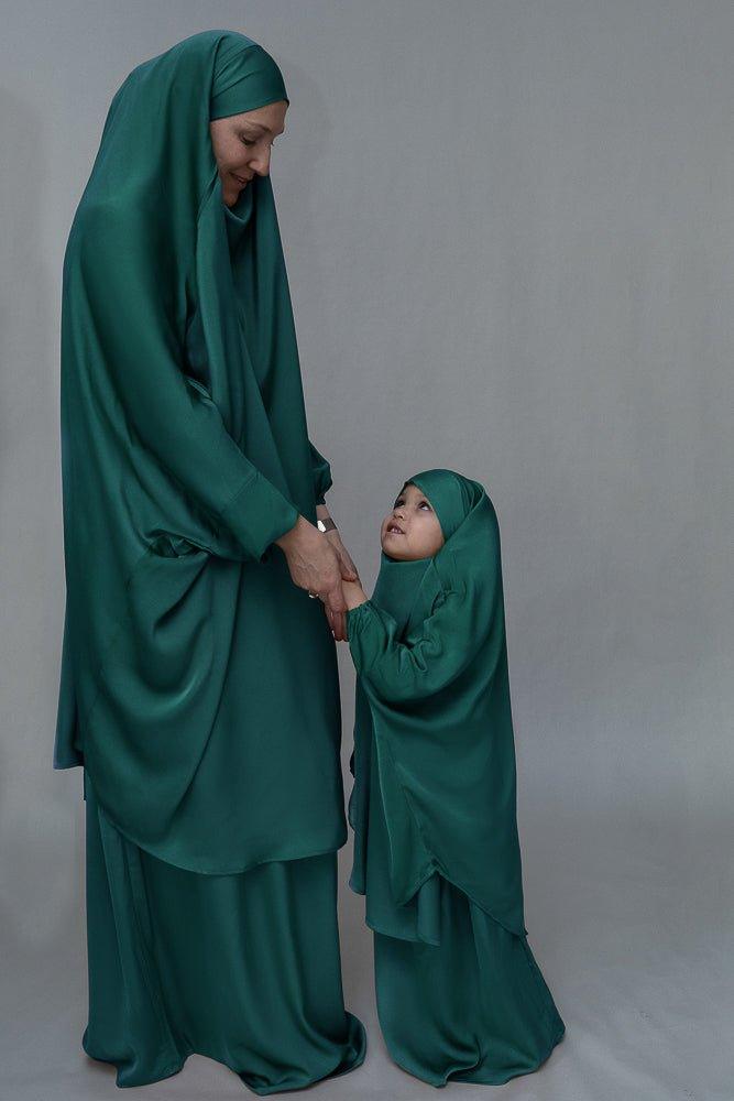 Dark Green Adult Prayer Gown - Modest Muslim Dress from Mommy and Me Khimar Collection - Perfect for Salah, Eid, and Islamic Religious Ceremonies