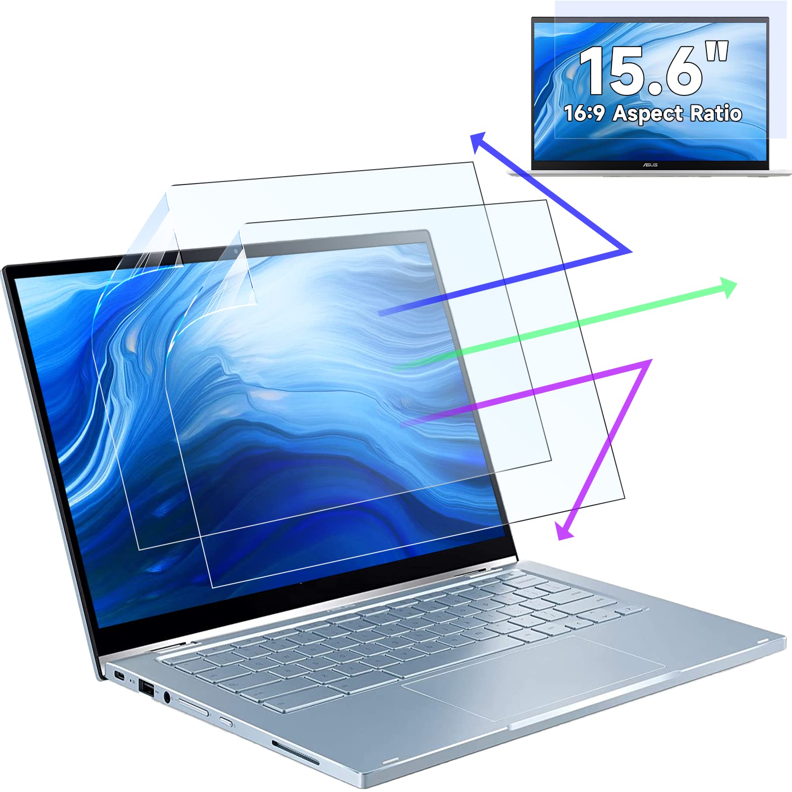 2 Pack 15.6 Inch Anti-Blue Light Laptop Screen Protector | 16:9 HD Clear Matte Finish | Compatible with HP, Dell, Acer, Lenovo, ThinkPad, ASUS | Scratch-Resistant & Eye Protection | Perfect for Office Work, Online Classes & Gaming