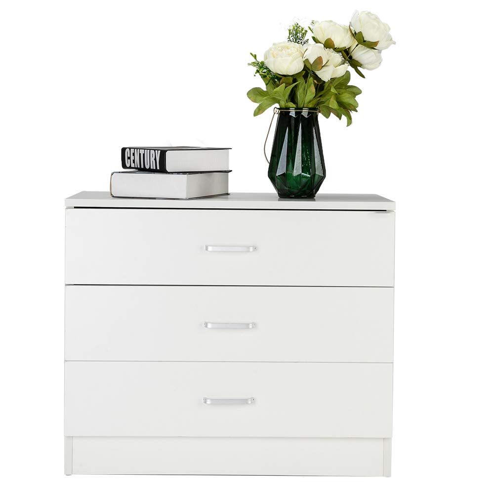 Kingwolfox Simple White Wooden 3-Drawer Dresser - Bedroom & Living Room Storage Organizer for Clothes, Accessories, and Home Decor