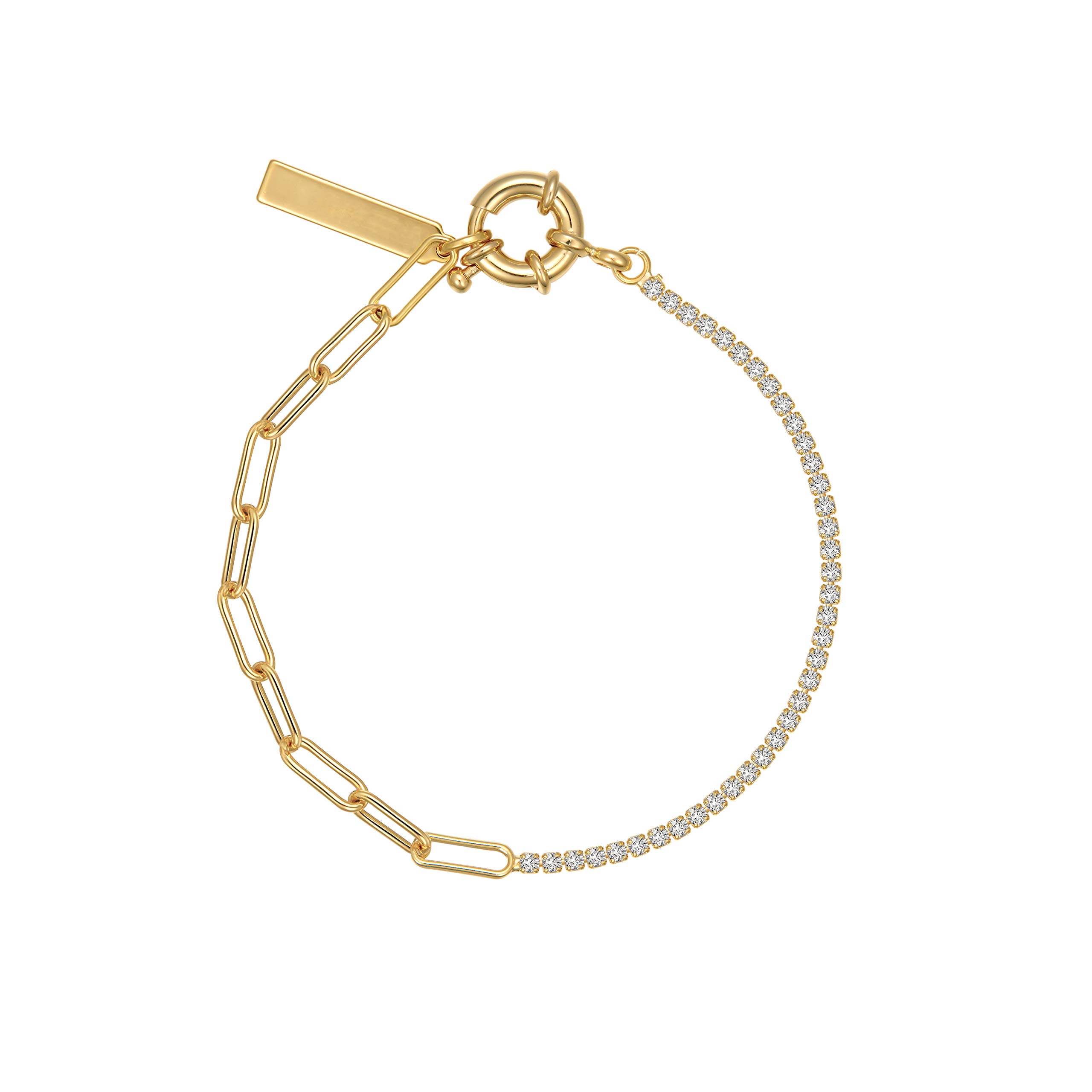 14K Gold Plated Rhinestone Paperclip Link Choker Necklace & Bracelet Set for Women - Elegant Dainty Jewelry Gift for Girls, Mothers, Bridesmaids | Perfect for Parties, Weddings, Date Nights & Special Occasions