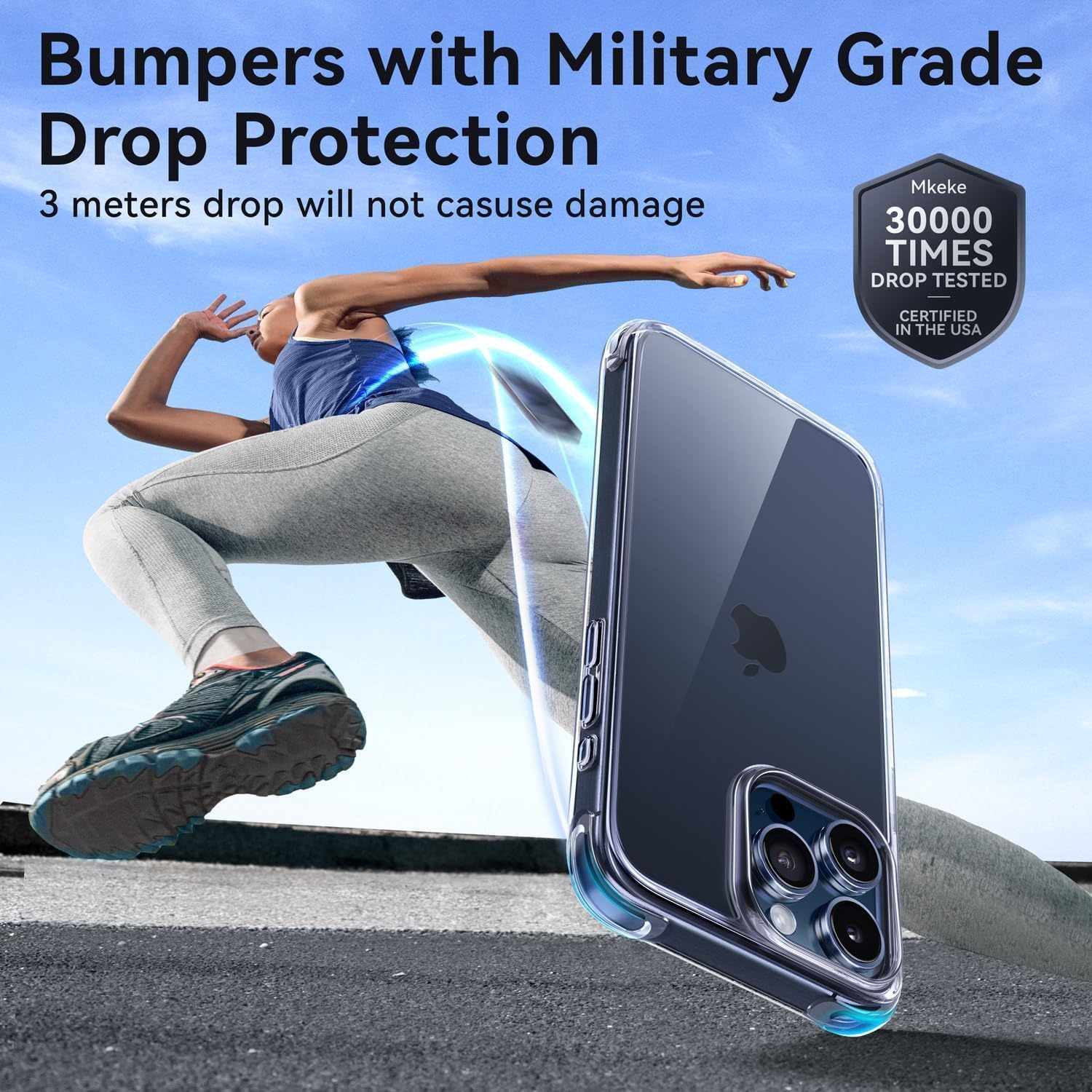 Mkeke Clear iPhone 15 Pro Max Case | Military-Grade Drop Protection | Shockproof Slim Phone Cover | Anti-Yellowing | 2023 Model | Perfect for Outdoor Activities & Daily Use