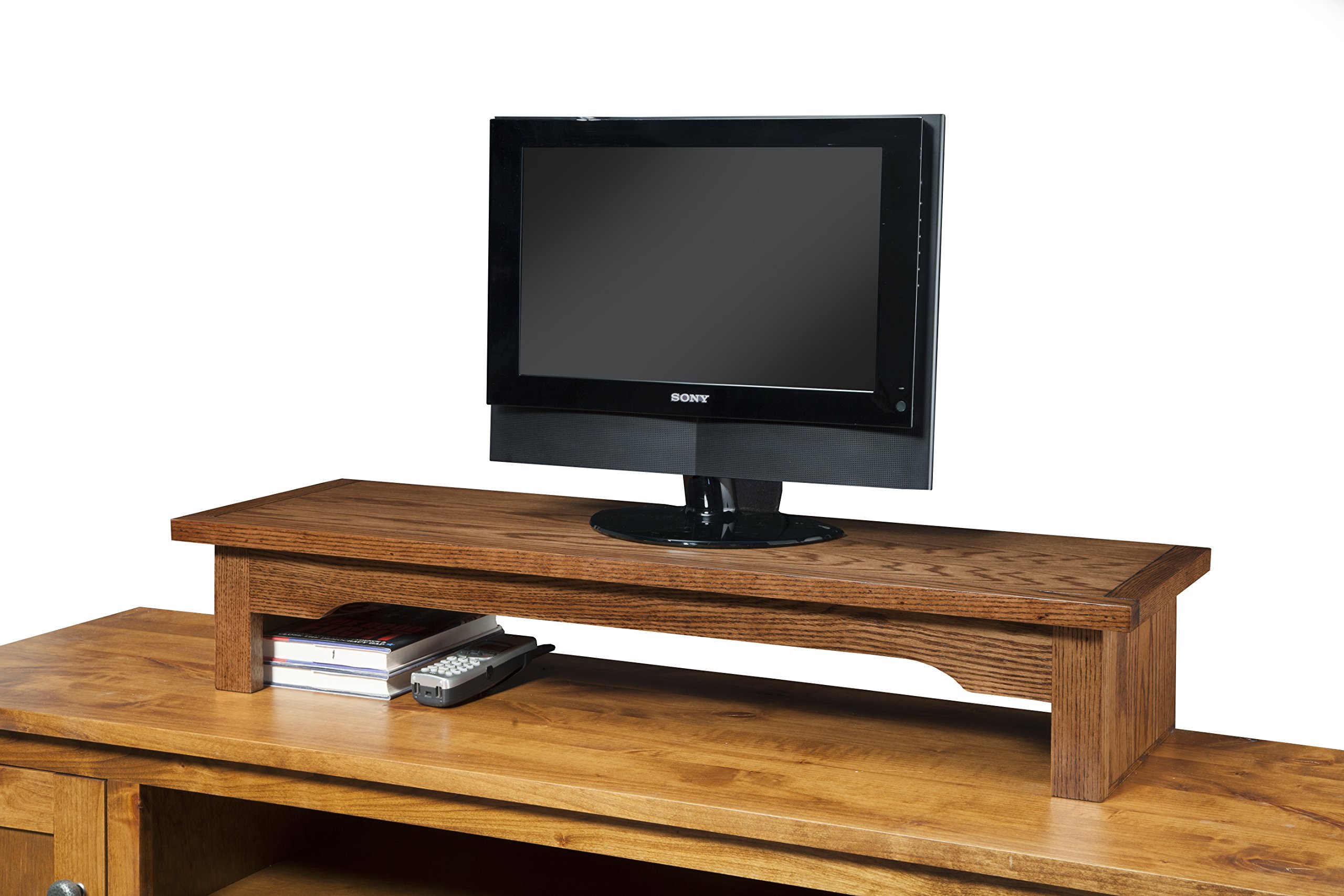 Oak TV Stand for Living Room - 38 Inch Wide Mission Style Monitor Riser with Cherry Finish (12