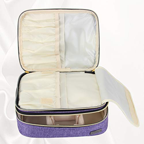 Teamoy Travel Makeup Brush Organizer - Waterproof Cosmetic Brush Case with Multiple Compartments for Makeup Brushes & Beauty Essentials, Portable Makeup Bag for Travel, Home & Professional Use (Purple)