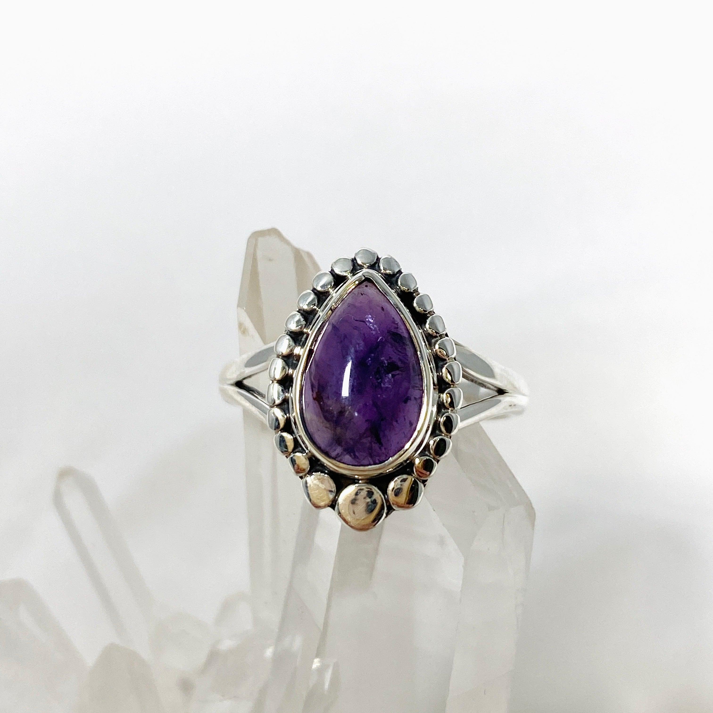 Amethyst Teardrop Gemstone Ring - 925 Sterling Silver Vintage Jewelry for Women | Perfect for Valentine's Day Gifts, Anniversary Presents & Everyday Elegance