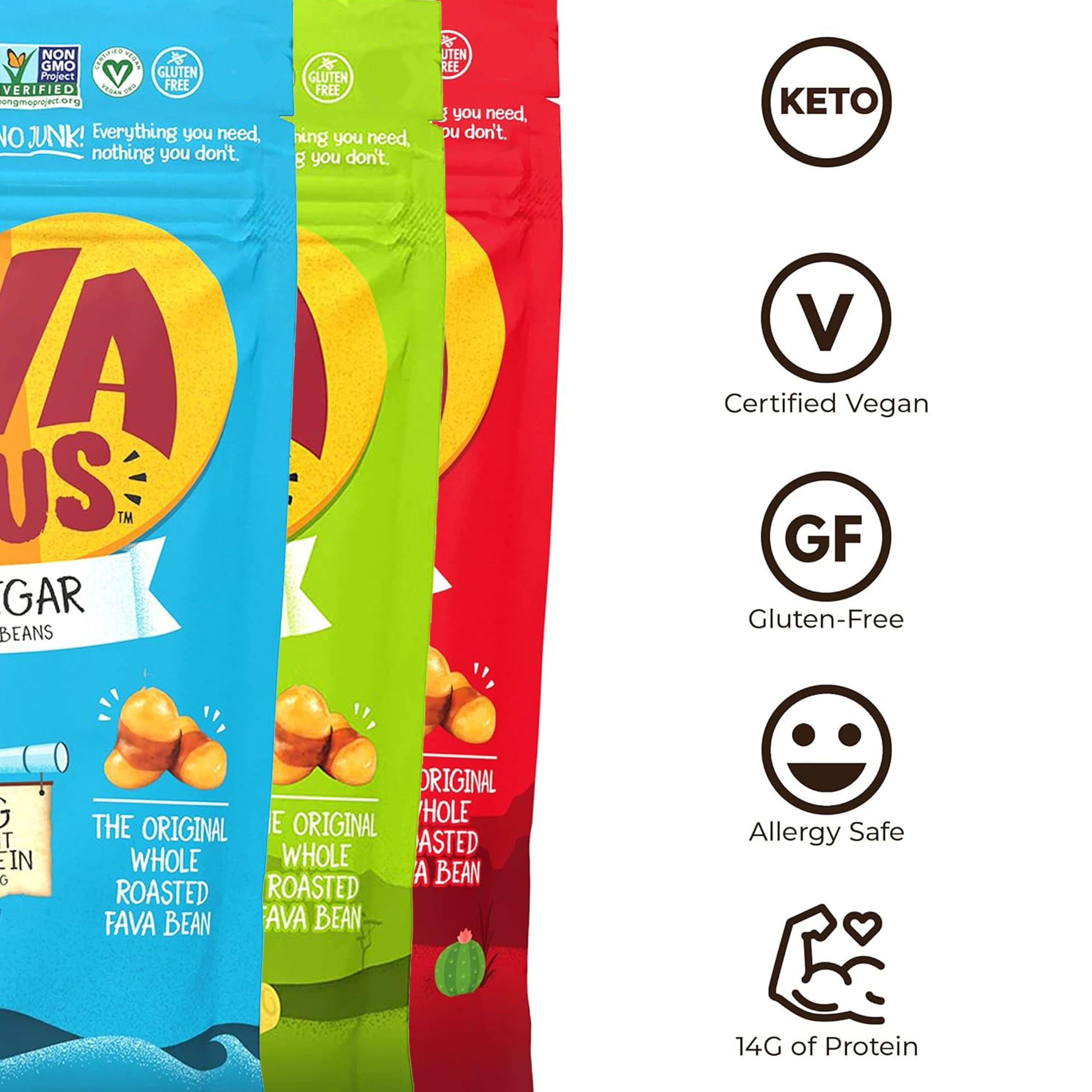 Nuttee Bean Favalicious Roasted Fava Bean Snacks - Vegan, Gluten-Free, Plant-Based Protein Snack - Healthy Crunchy Snacks for Adults & Kids - Variety Pack 2oz (12 Pack) - Perfect for Office, School, Travel & Movie Nights