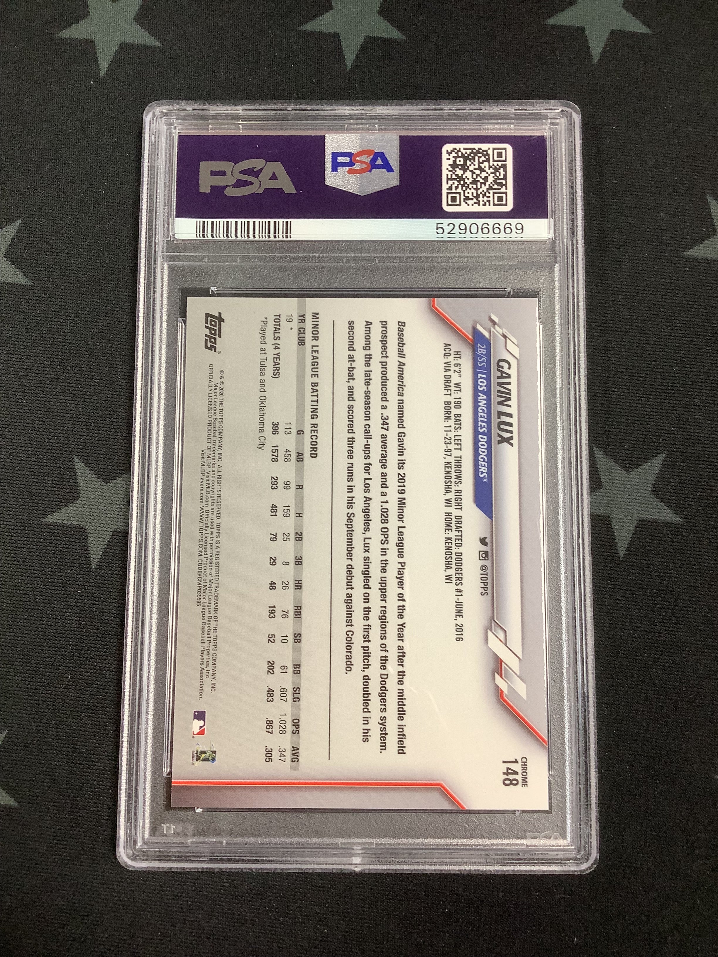 2020 Topps Chrome Baseball Card #148 Gavin Lux PSA GEM MT 10 - Rare Collectible Sports Memorabilia for Display & Investment