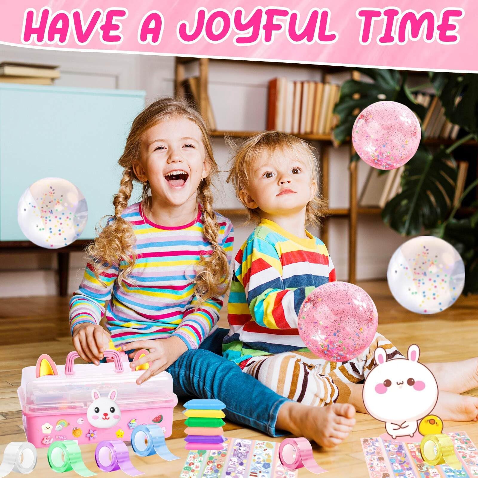 Cute Bunny Nano Bubble Tape Kit for Kids - Squishy Maker Toy for Girls 4-13 - Fun Stress Relief & Sensory Play