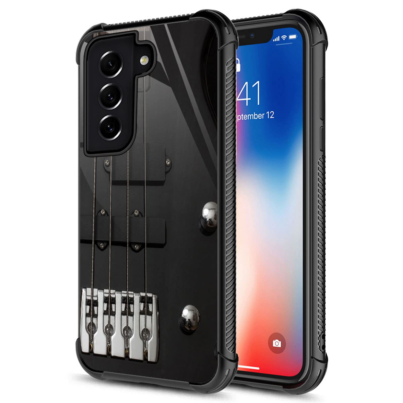 CARLOCA Samsung Galaxy S22 Case - Shockproof Anti-Scratch Hard Acrylic Cover with Guitar Bass Strings Black Graphic Design | Perfect for Music Lovers & Daily Protection