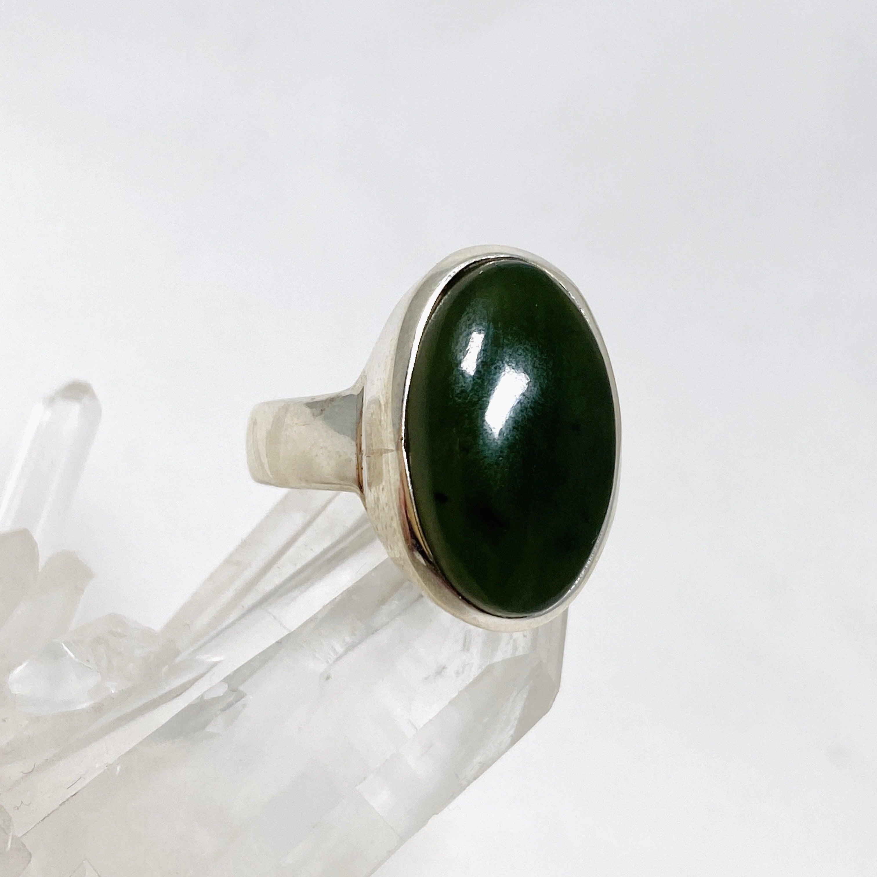 Natural Siberian Jade Nephrite Oval Ring - Size 8 PRGJ410 - Perfect for Meditation, Healing & Spiritual Jewelry Collection