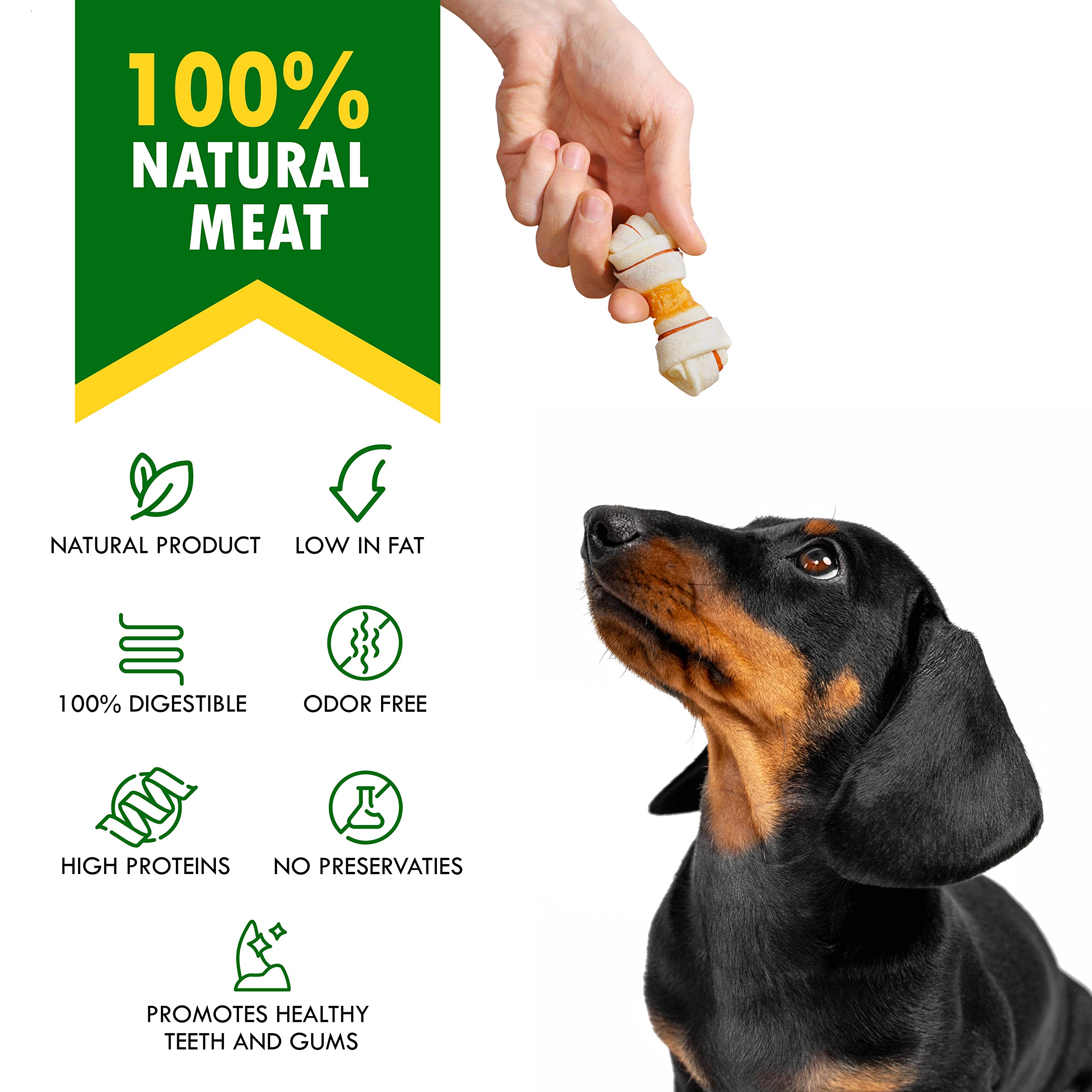 Premium Dog Rawhide Bones Wrapped with Chicken - Natural Grain-Free Chew Treats for Small & Large Dogs - Human-Grade Healthy Training Snacks in Bulk - Made in USA - Perfect for Teething, Training & Dental Health