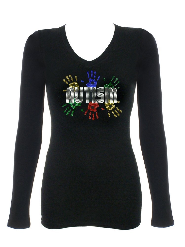 Autism Awareness Women's Rhinestone Bling T-Shirt - Black | Support Neurodiversity & Inclusion | Perfect for Awareness Events, Fundraisers & Everyday Wear