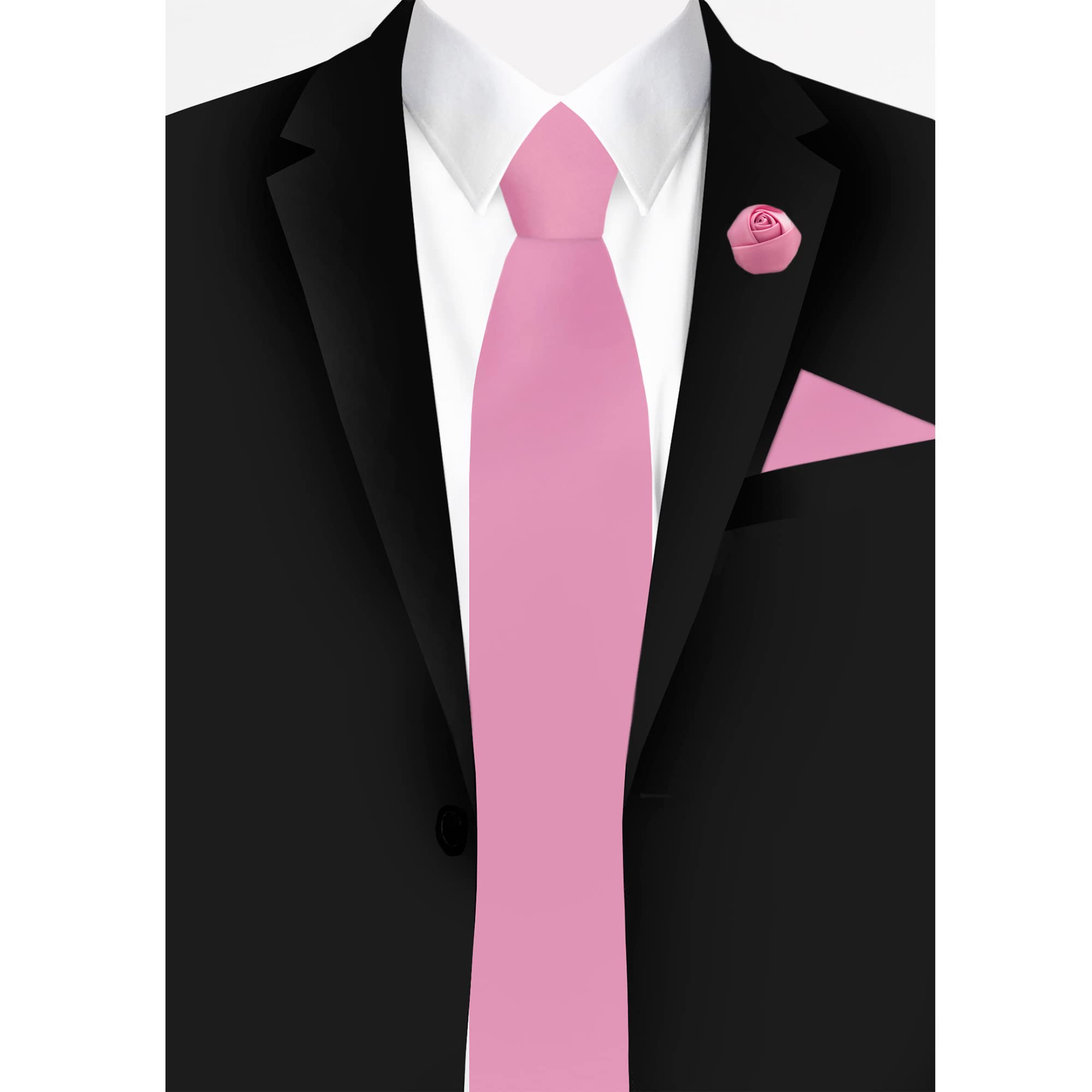 Jacob Alexander Men's Tie, Hanky & Rose Lapel Flower 3-Piece Formal Set - Perfect for Weddings, Prom & Business Events
