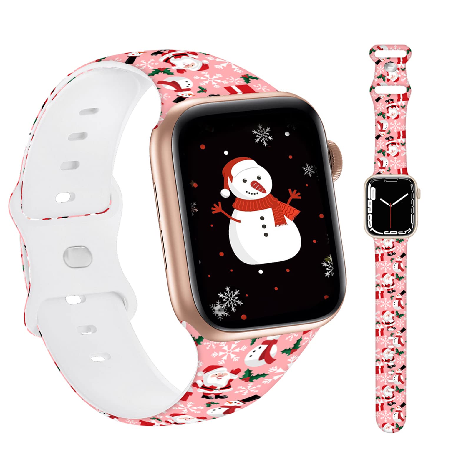 Breathable Christmas Bands for Apple Watch 38mm 40mm 41mm - Soft Silicone Sports Strap Compatible with iWatch SE & Series 10/9/8/7/6/5/4/3/2/1 - Festive Pink Holiday Wristband for Workouts & Gifts