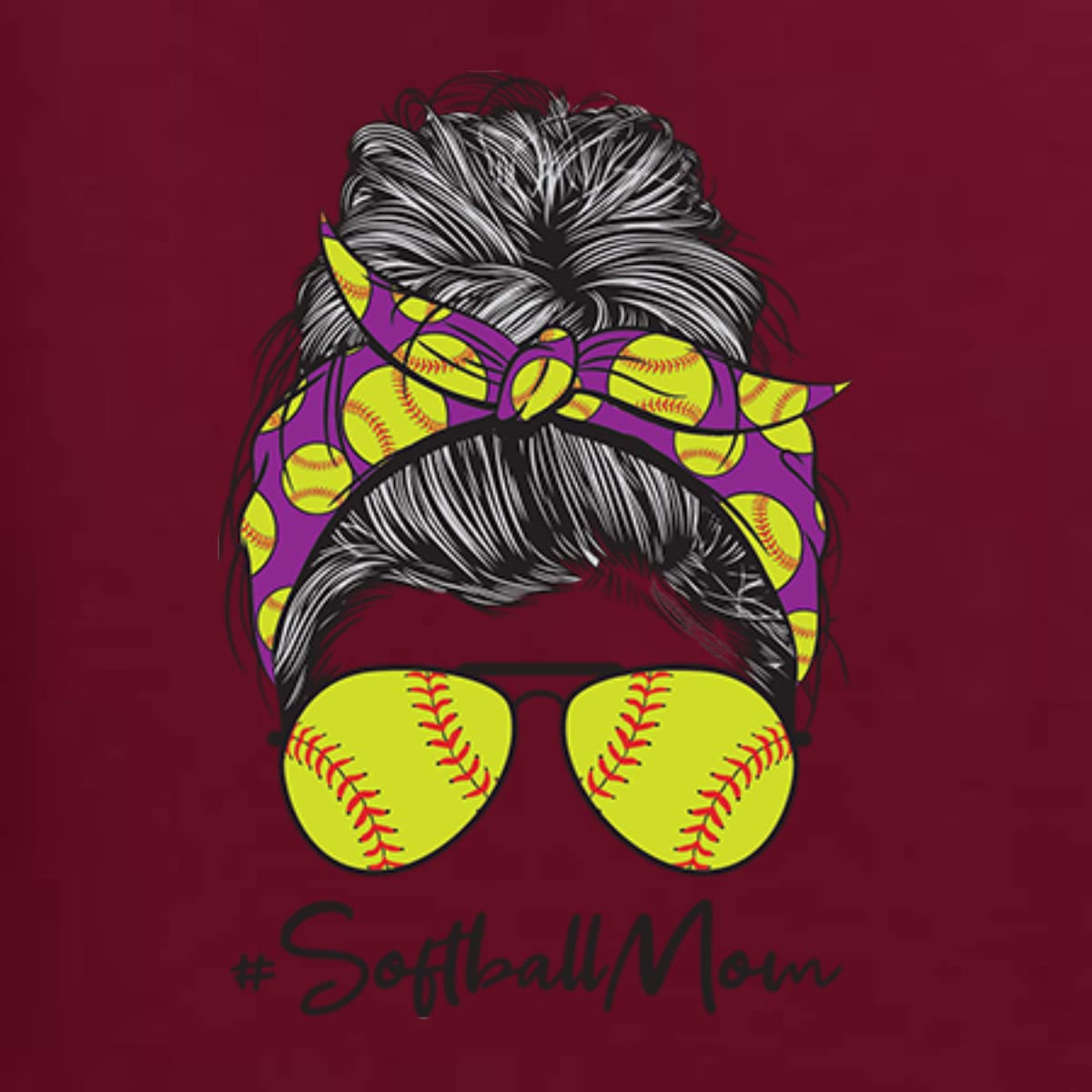Wild Bobby Messy Bun Softball Mom Graphic Sweatshirt - Unisex Crewneck for Sports Lovers, Mother's Day Gift & Game Day Outfits - Perfect for Baseball Moms, Team Spirit & Casual Wear