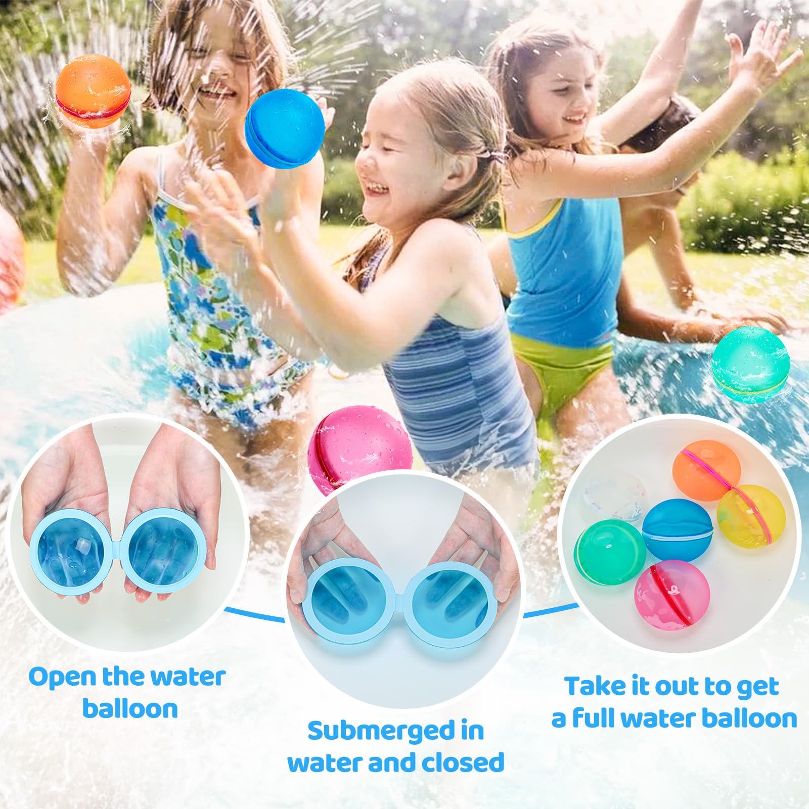 12 Pack Reusable Silicone Water Bombs - Self-Sealing Quick Fill Water Balloons for Kids & Adults - Perfect for Backyard Games, Pool Parties, Beach Fun and Summer Water Fights
