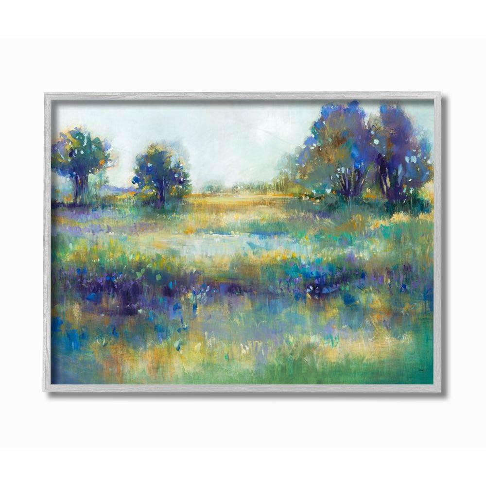Stupell Industries Wetland Watercolor Landscape Abstract Blue Green Painting - Wall Art for Living Room, Bedroom & Office Decor