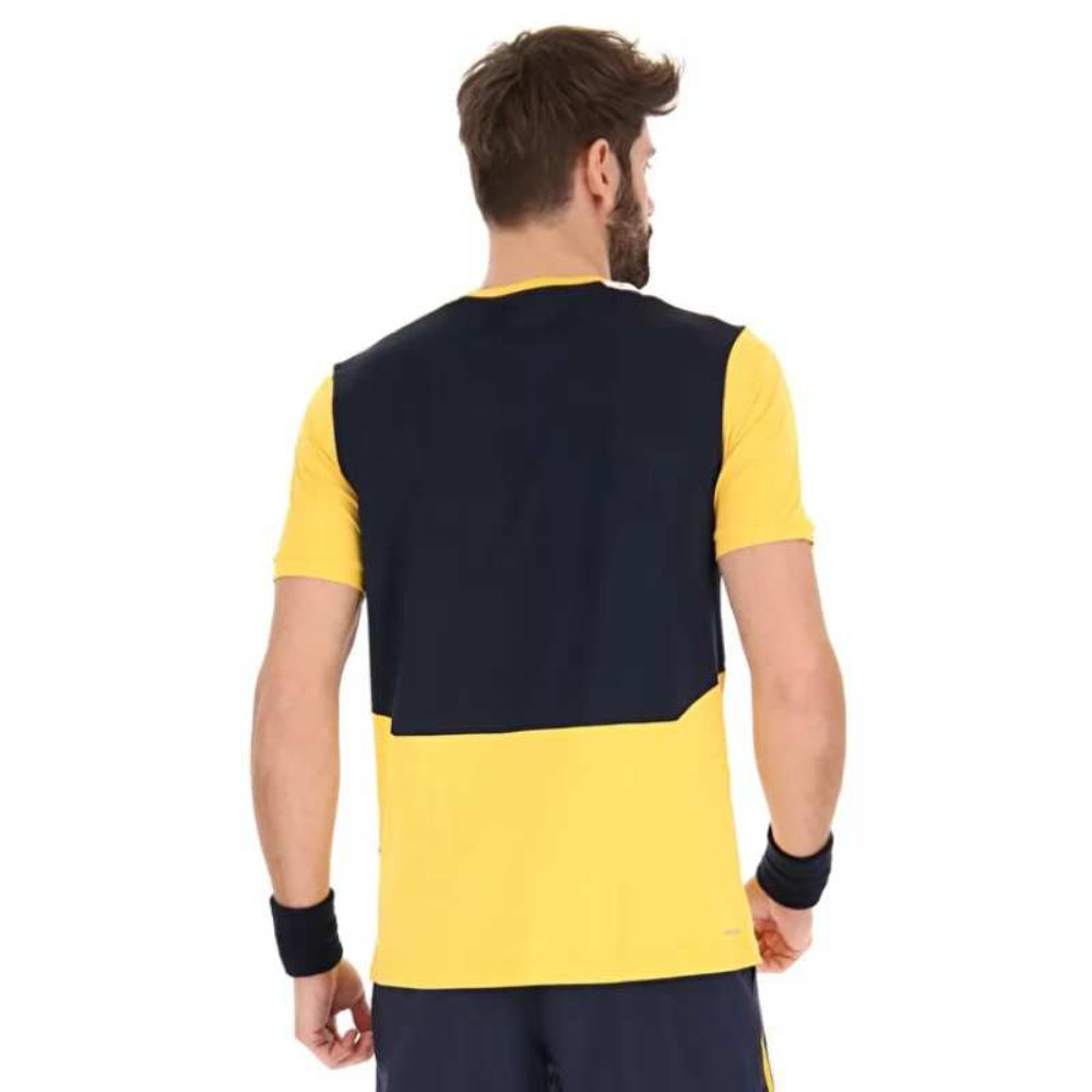 Lotto Men's IV 1 Top Athletic Shirt - Saffron & Navy Blue Performance Jersey for Soccer, Running & Training - Breathable & Lightweight Sports Apparel