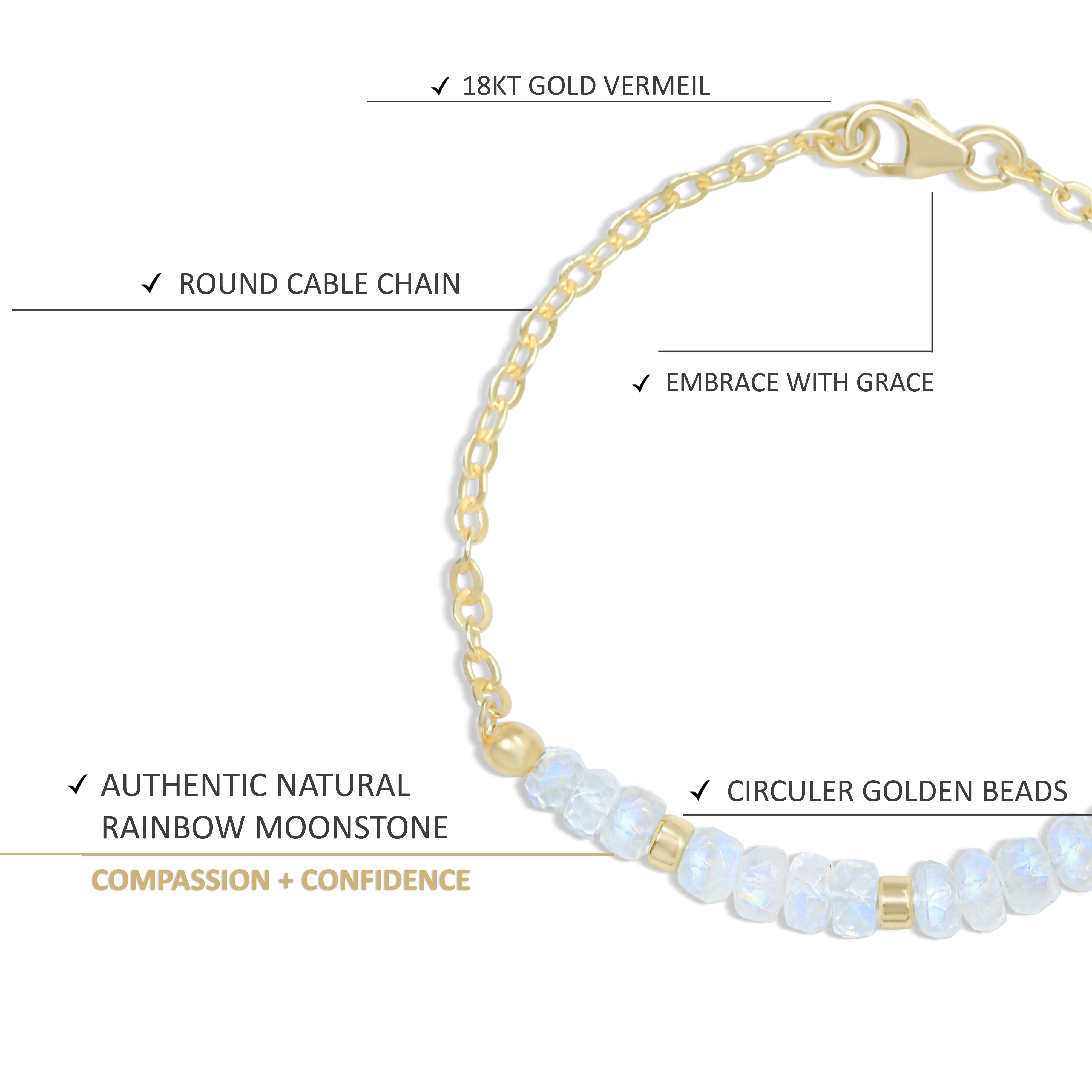 Natural Rainbow Moonstone Faceted Beads Chain Bracelet for Women | Healing Crystal Jewelry for Meditation, Yoga & Spiritual Gifts