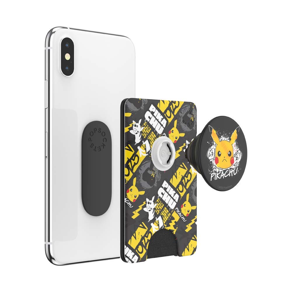 PopSockets PopWallet+ - Swappable & Repositionable Wallet with Pikachu Graffiti Design | Slim RFID Blocking Card Holder for iPhone, Android & Daily Use
