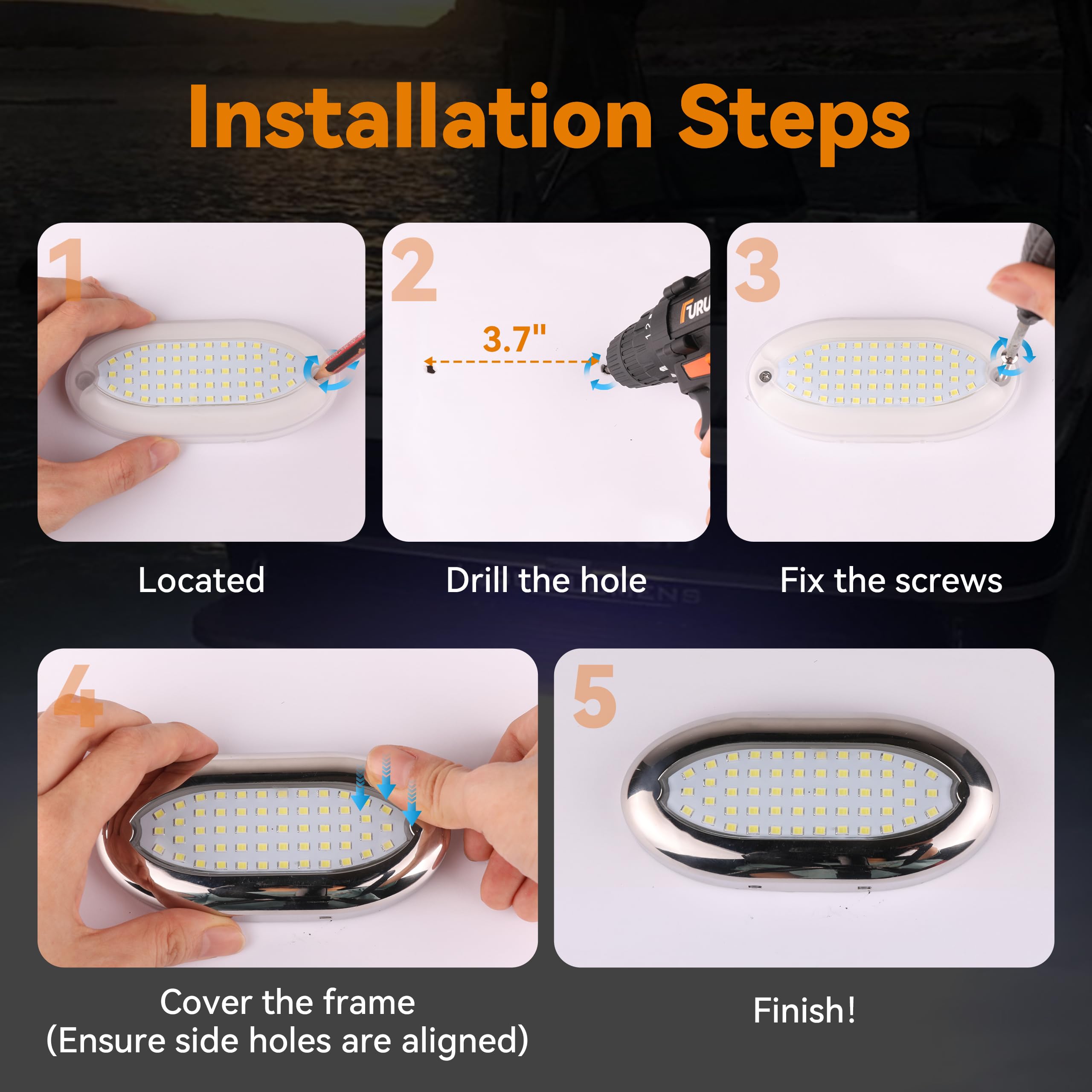 4.6in Underwater LED Boat Lights - IP68 Waterproof Marine Lighting 1800LM 316 Stainless Steel - Perfect for Transom, Pool, Deck & Interior Boat Lighting (Great for Night Fishing, Docking & Underwater Illumination)
