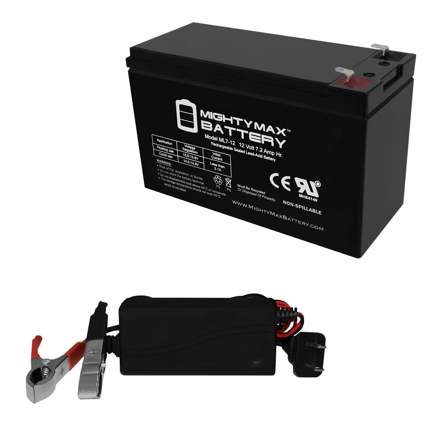 Mighty Max 12V 7.2AH Rechargeable Battery with Charger for FAAC 415 Compact Gate Operator - Perfect for Automatic Gate Openers, Security Systems & Solar Applications