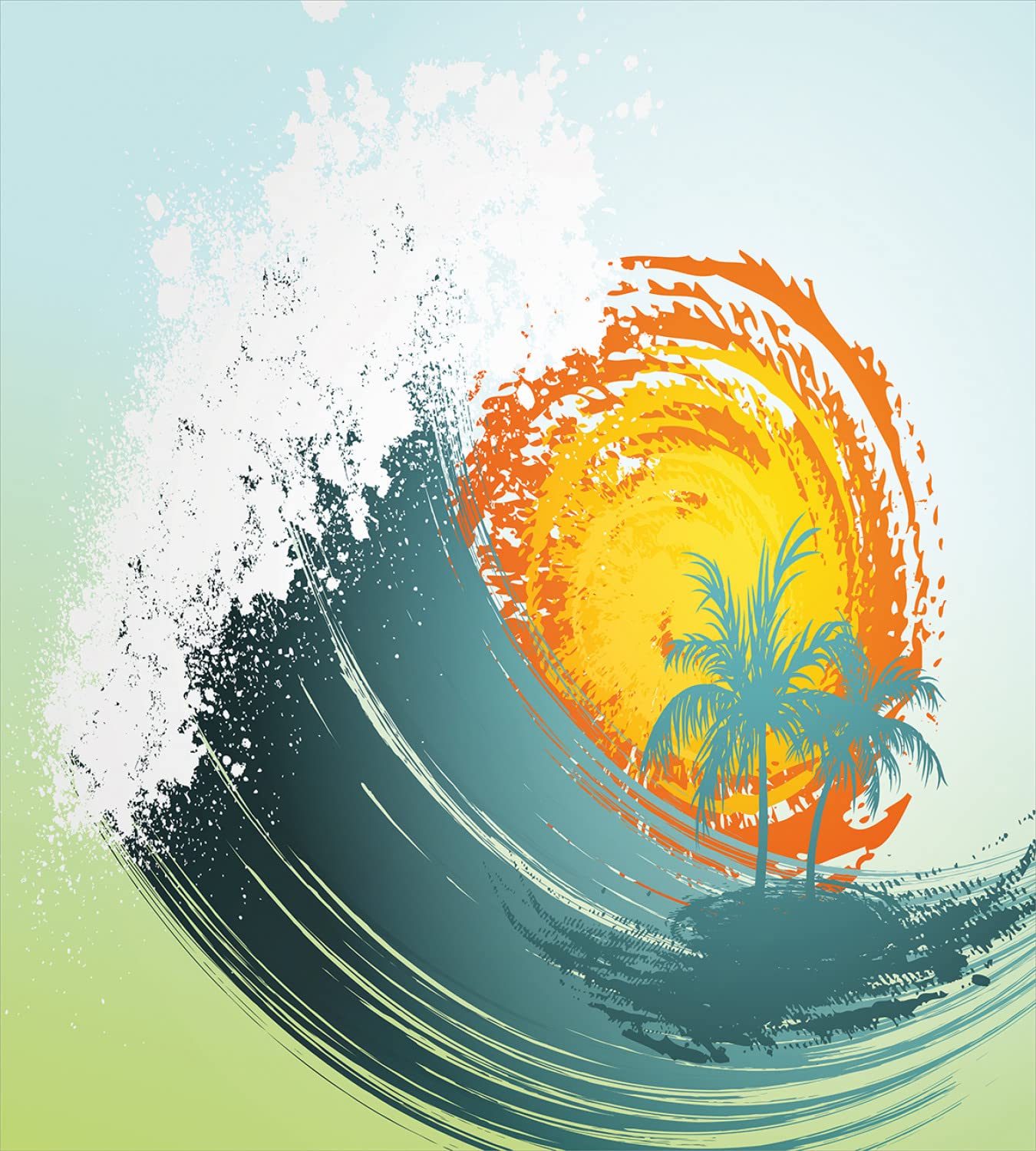 Ambesonne Tropical Duvet Cover Set - Exotic Coconut Palm Trees & Ocean Waves Design | 2-Piece Twin Size Bedding Set with 2 Duvet Covers & 2 Pillowcases in Green Petrol Blue | Perfect for Summer Beach Themed Bedrooms & Coastal Home Decor