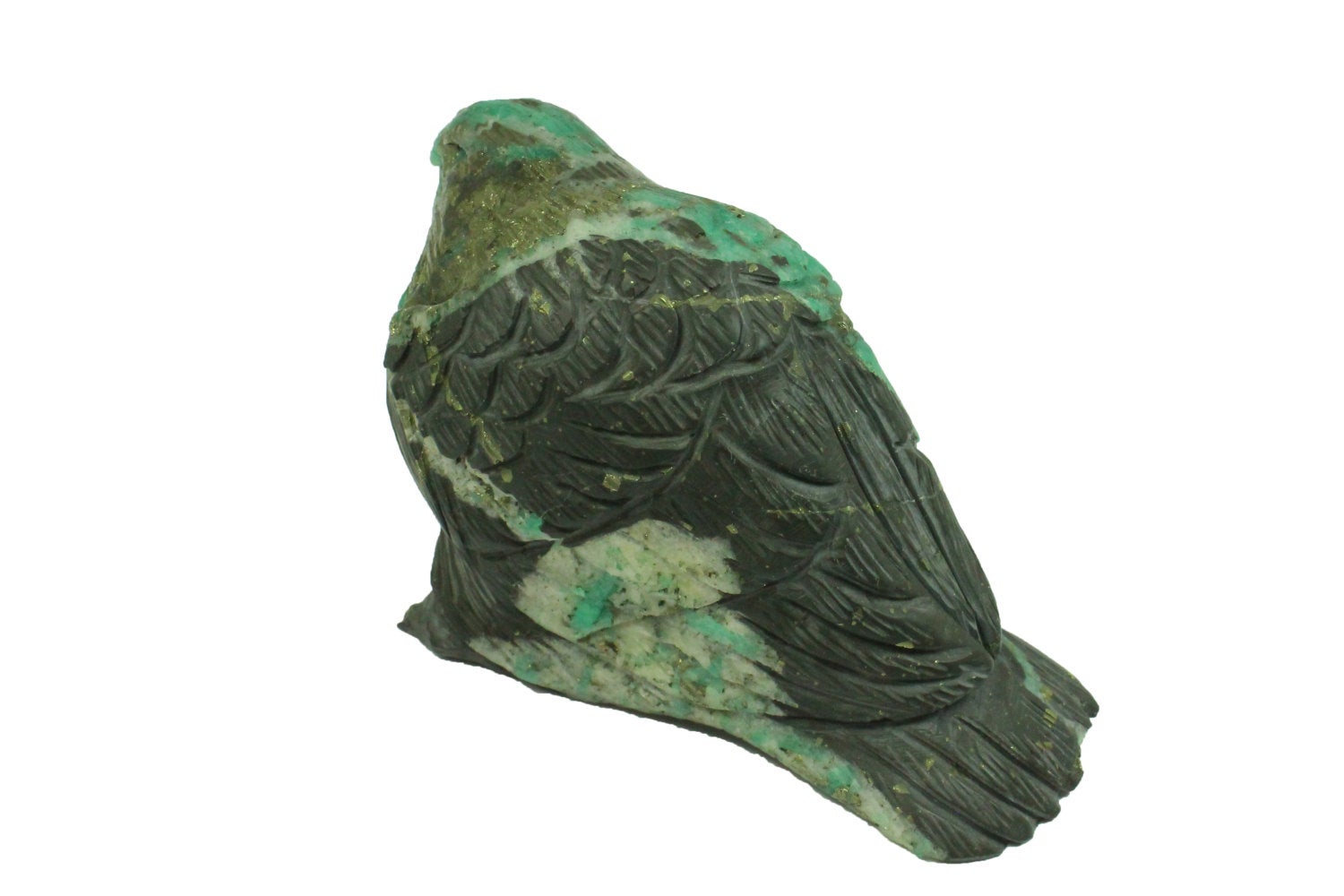Hand Carved Colombian Emerald Sparrow Sculpture in Natural Matrix - Unique Home Decor & Collectible Gift for Bird Lovers, Nature Enthusiasts