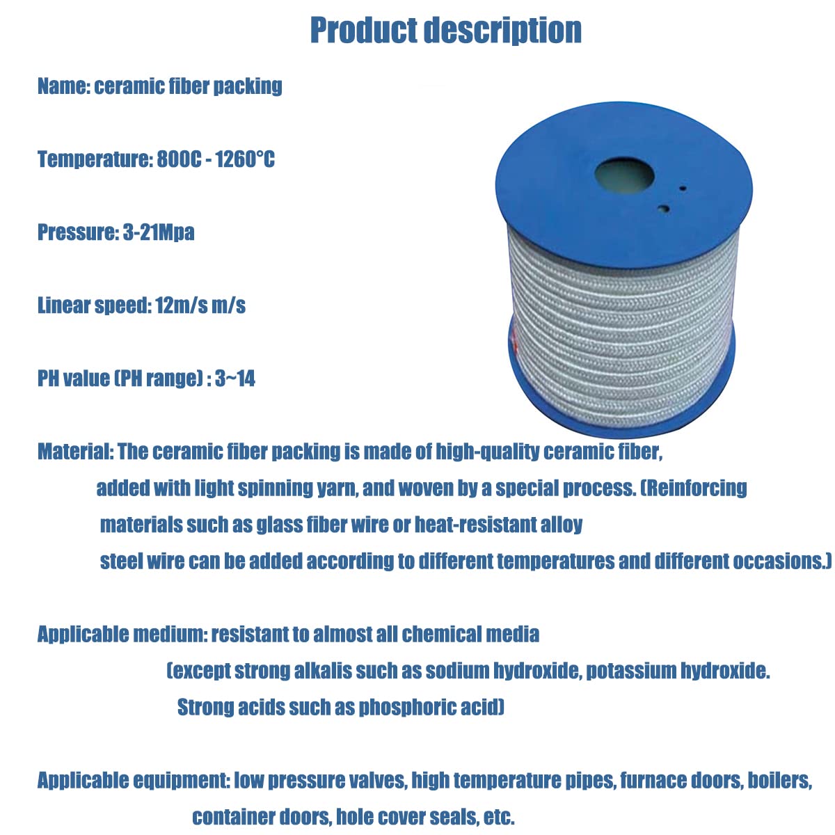 High-Temperature Ceramic Fiber Rope Gasket - 5mm Diameter Round Braided Rope Seal (10m Length) for Boiler, Furnace, Oven, Kiln & Casting Applications - Heat Resistant Insulation Solution for Industrial & DIY Projects