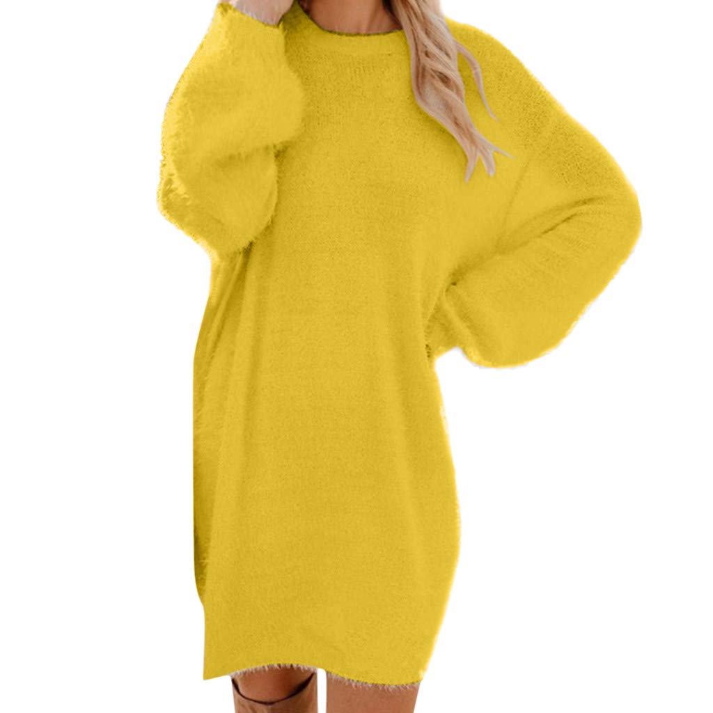 Handyulong Women's Oversized Knit Sweatshirt Dress - Casual Loose Long Tunic Pullover Blouse for Everyday Wear, Lounge & Street Style Fashion