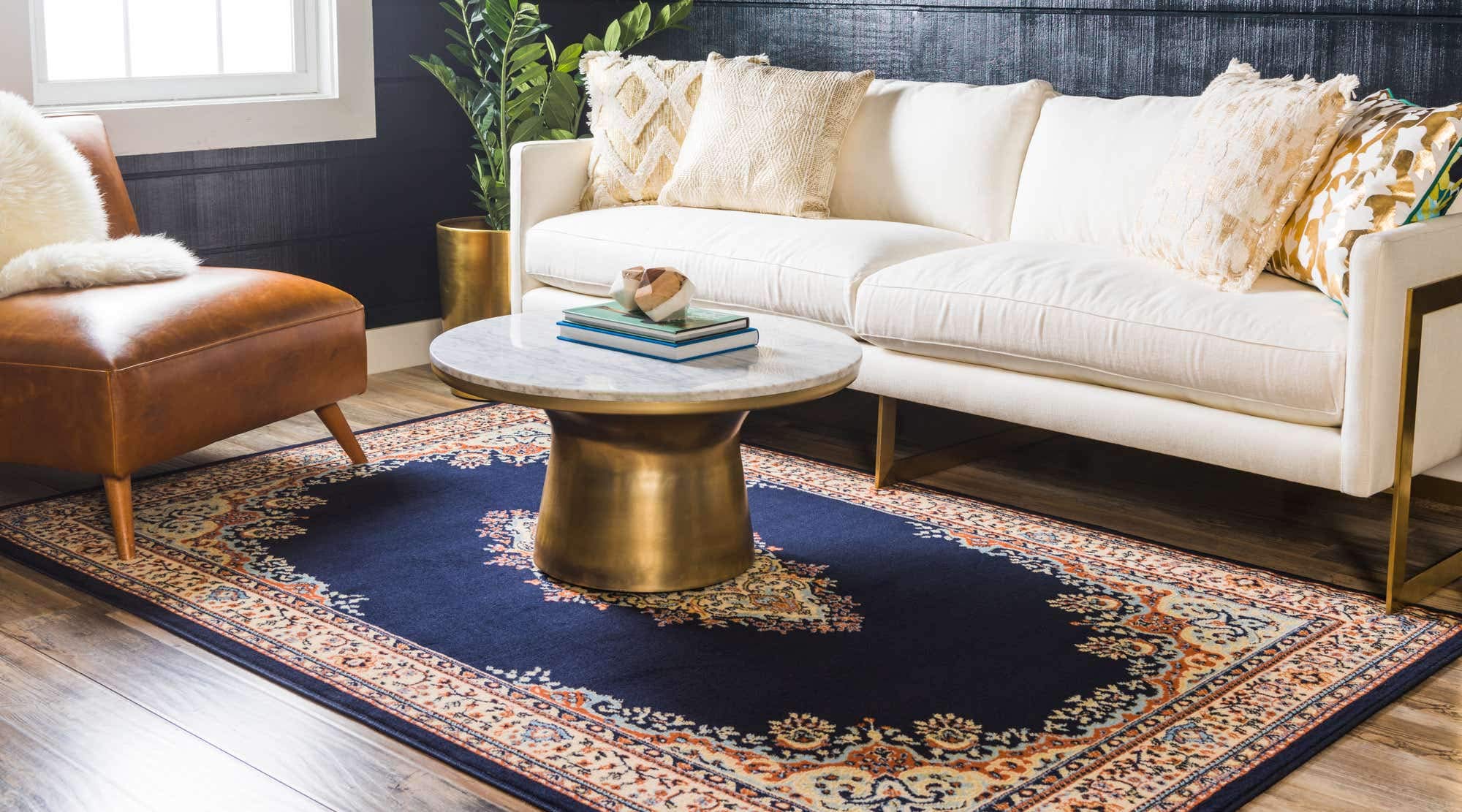 Unique Loom Reza Collection 8x10 ft Persian Style Area Rug - Navy Blue & Ivory Traditional Design for Living Room, Bedroom & Dining Room Decor