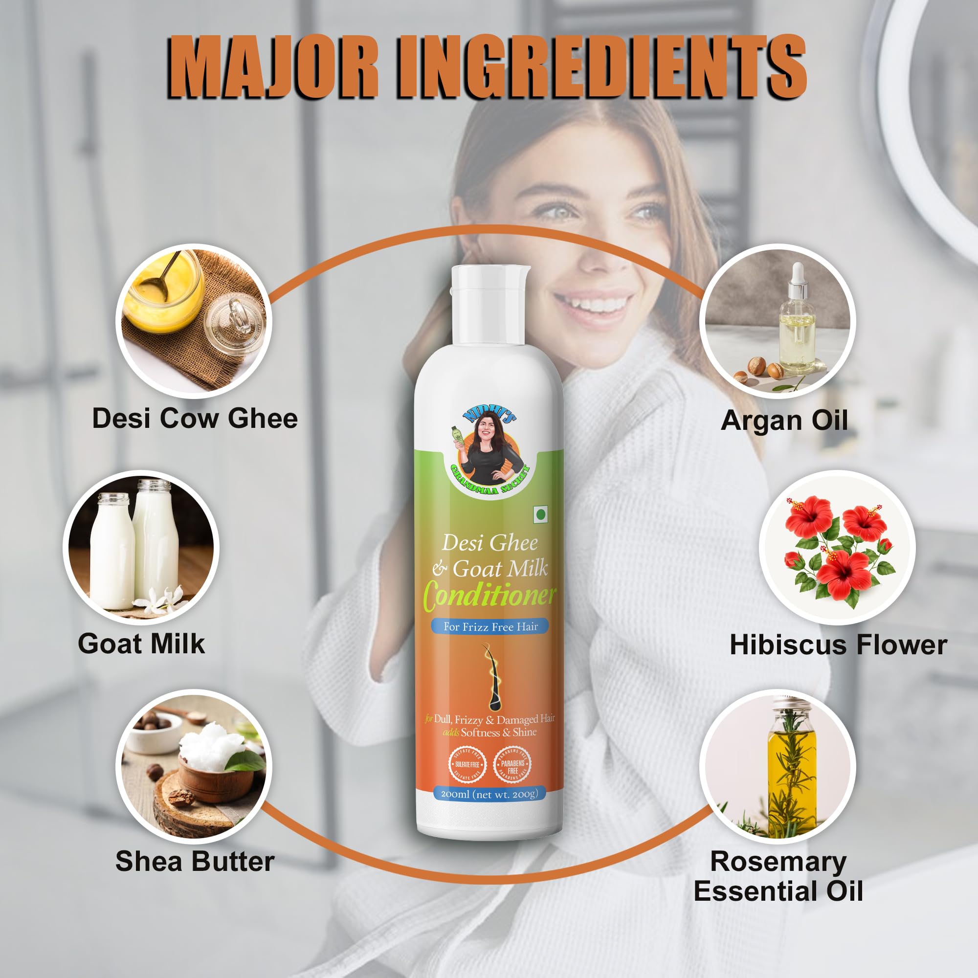 Organic Desi Ghee & Goat Milk Hair Conditioner for Dry, Damaged & Frizzy Hair - Deep Nourishing Treatment - 200ml (3-Pack) | Natural Hair Repair for Curly, Straight & Color-Treated Hair | Home & Salon Use