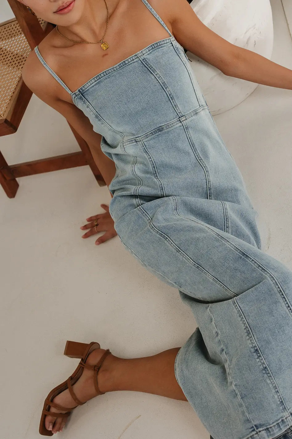 Maxine Denim Midi Dress for Women - Vintage Blue Denim Skater Dress with Flared Skirt | Perfect for Casual Outings, Date Nights & Summer Vacations