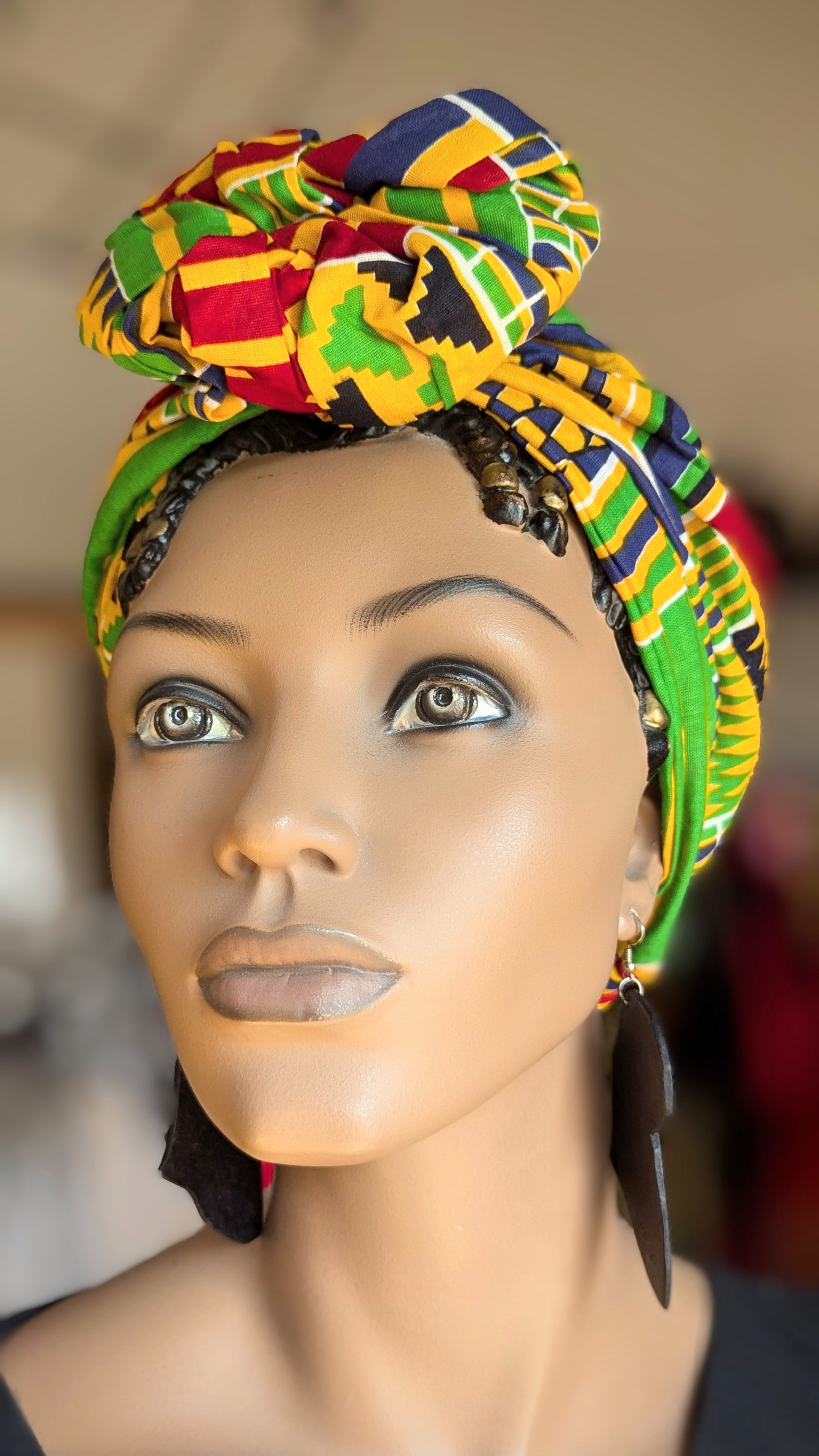 Dupsie's Safiya Kente African Print Pre-Tied Head Wrap DP4075PT7 - Stylish Hair Accessory for Women, Perfect for Church, Parties & Cultural Events