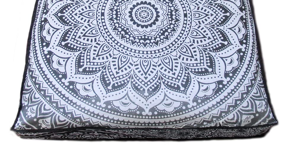 Large Square Floor Pillow Cover - Cotton Mandala Cushion with Zipper for Home Decor & Pet Bed (35