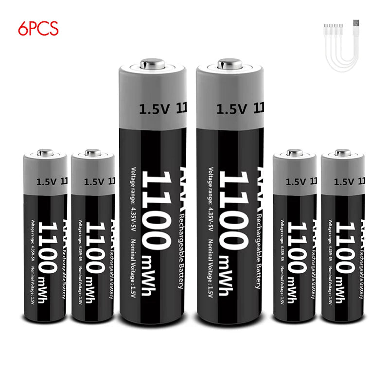 MATOV USB Rechargeable AA & AAA Lithium Ion Batteries - 3400mWh 1.5V AA Battery + 1100mWh 1.5V AAA Battery Pack for Cameras, Flashlights, Toys & Electronics