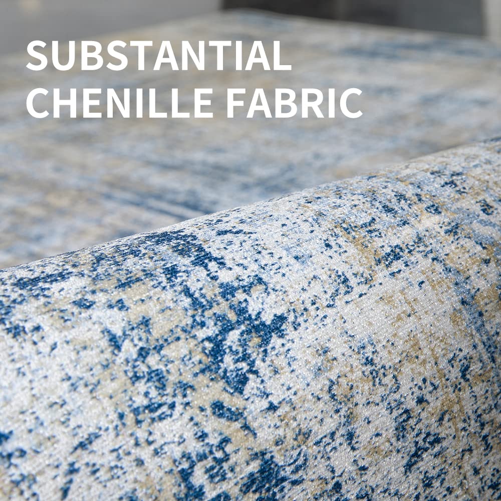 Jinchan Runner Rug 2x7 Feet - Abstract Sketch Distressed Washable Hallway Rug in Navy Blue Multi Print - Overdyed Chenille Thin Contemporary Carpet for Bathroom, Laundry Room, Bedroom & Kitchen - Perfect for High-Traffic Areas, Entryways and Modern Home Decor