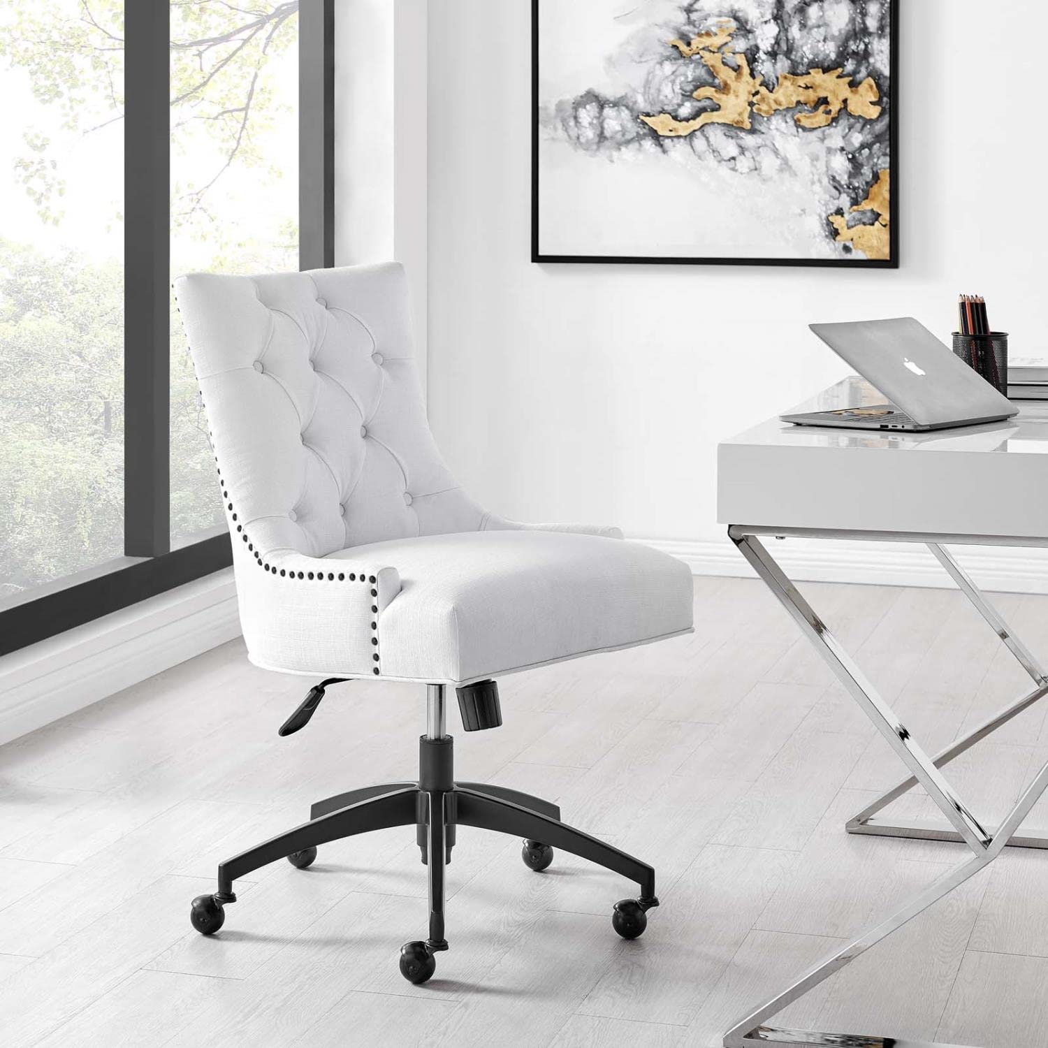 Modway Regent Tufted Fabric Swivel Office Chair - Ergonomic Executive Desk Chair with Adjustable Height & 360° Rotation, Black & White - Perfect for Home Office, Conference Rooms & Workspaces