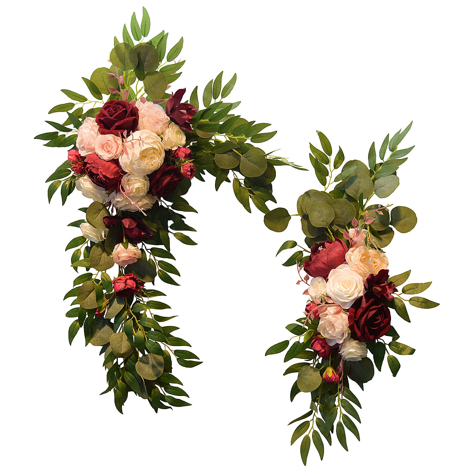 2 Pack Artificial Rose and Peony Flower Swag - Wedding Arch Floral Decor with Green Leaves, Perfect for Wedding Arches, Walls, and Table Centerpieces - Elegant Home and Event Decoration