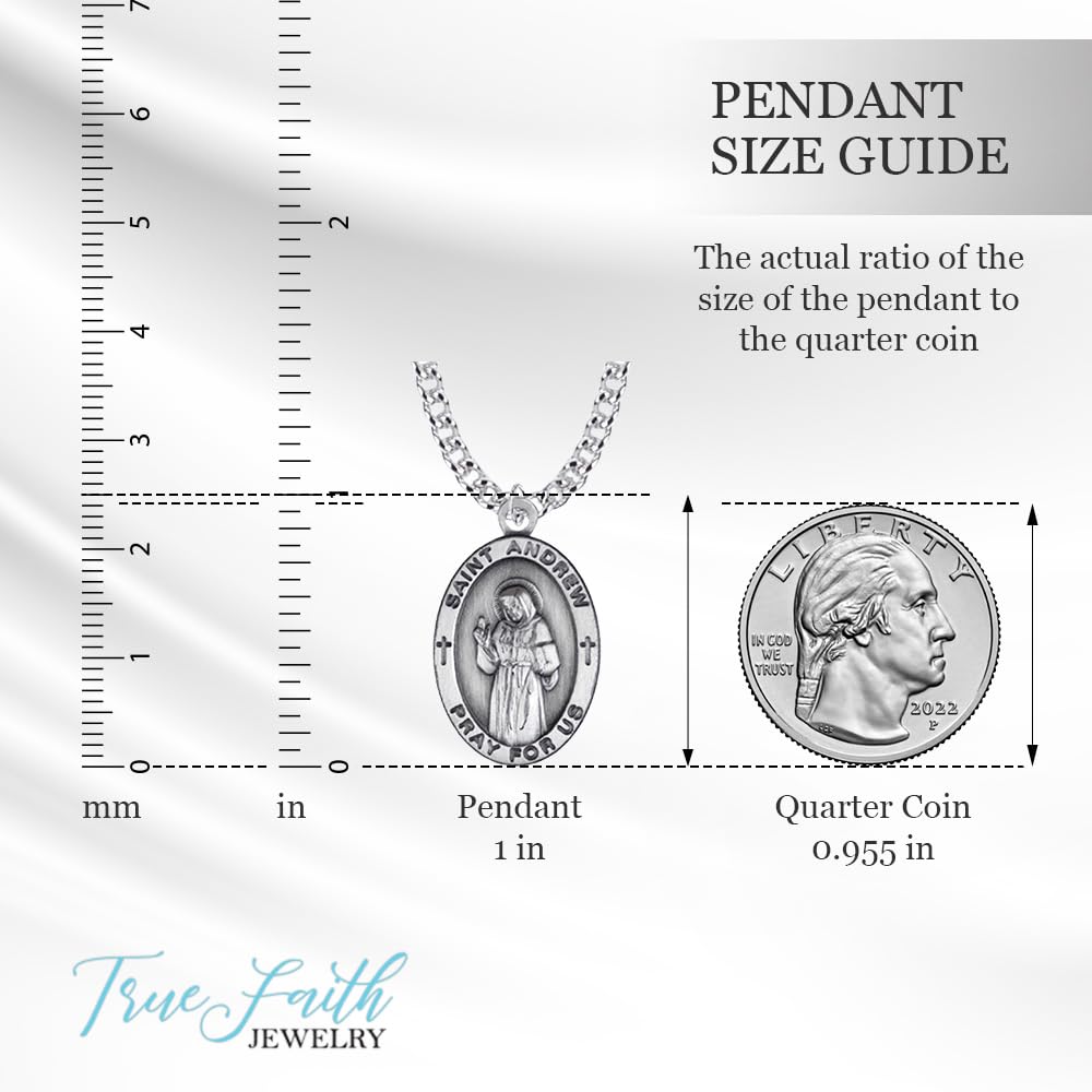 True Faith Jewelry Customizable Sterling Silver Oval Patron Medal - 7/8 Inch - Personalized Religious Jewelry for Baptism, First Communion & Spiritual Gifts
